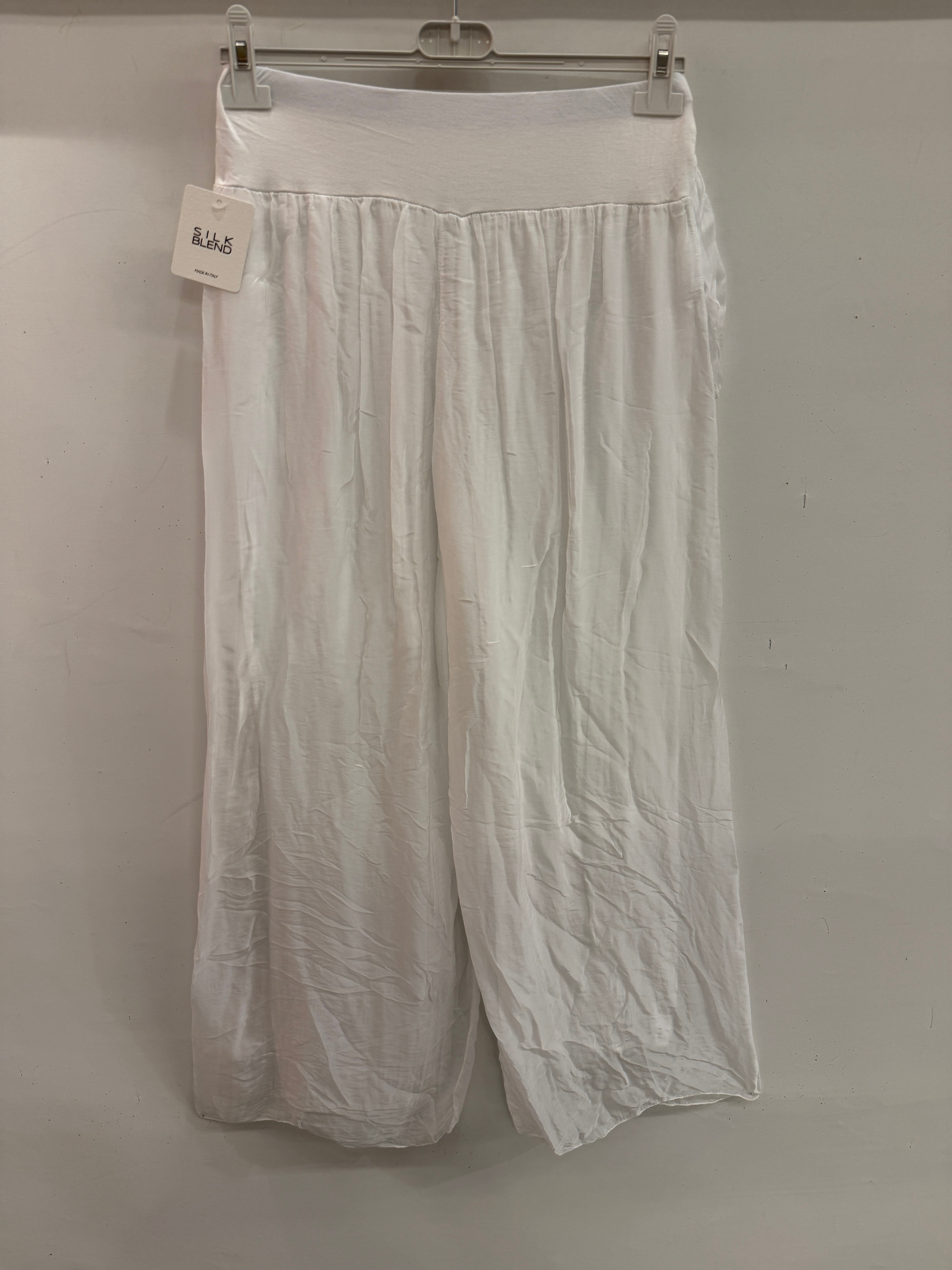 Beyaz Kadın İtalyan Beli İpek Kuşaklı Bol Paça Astarlı İpek Pantolon 36 - 42 Beden
