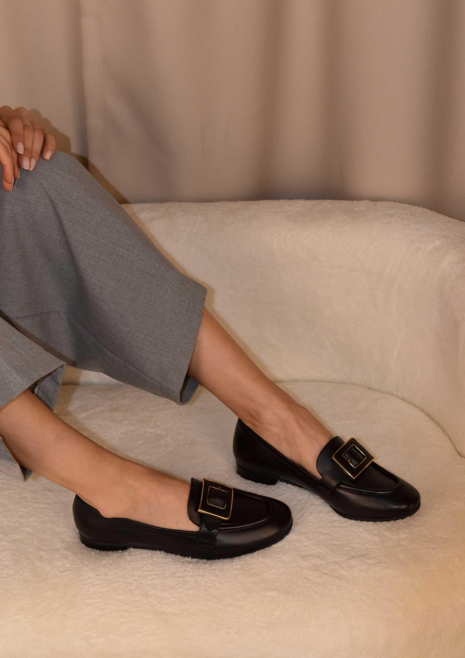  Sofia Siyah Deri Kadın Loafer