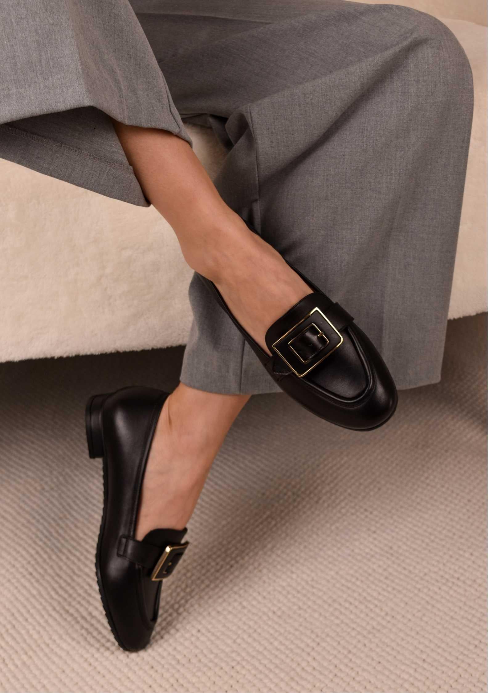  Sofia Siyah Deri Kadın Loafer