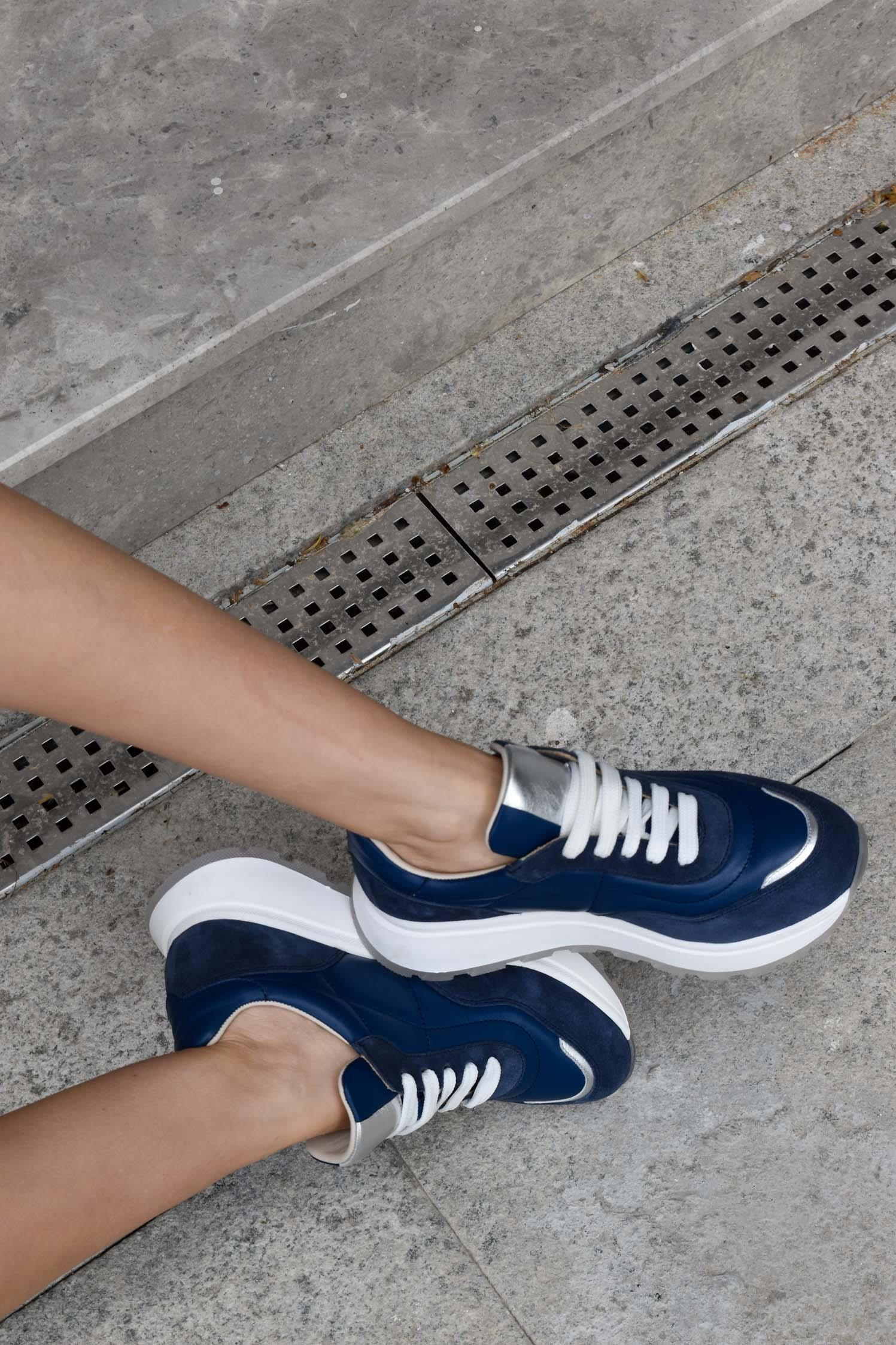 Blue Lacivert Deri Kadın Sneaker
