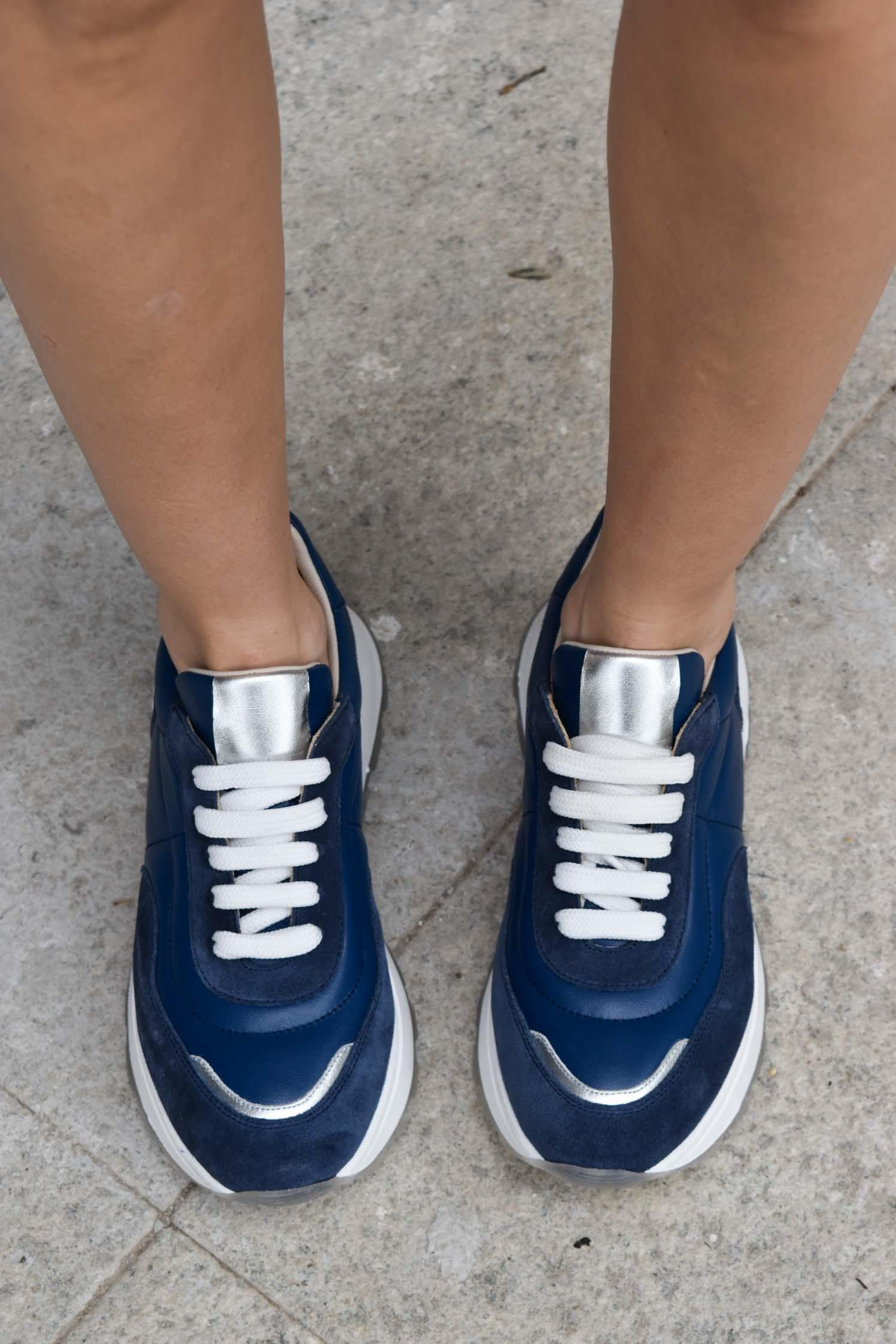 Blue Lacivert Deri Kadın Sneaker