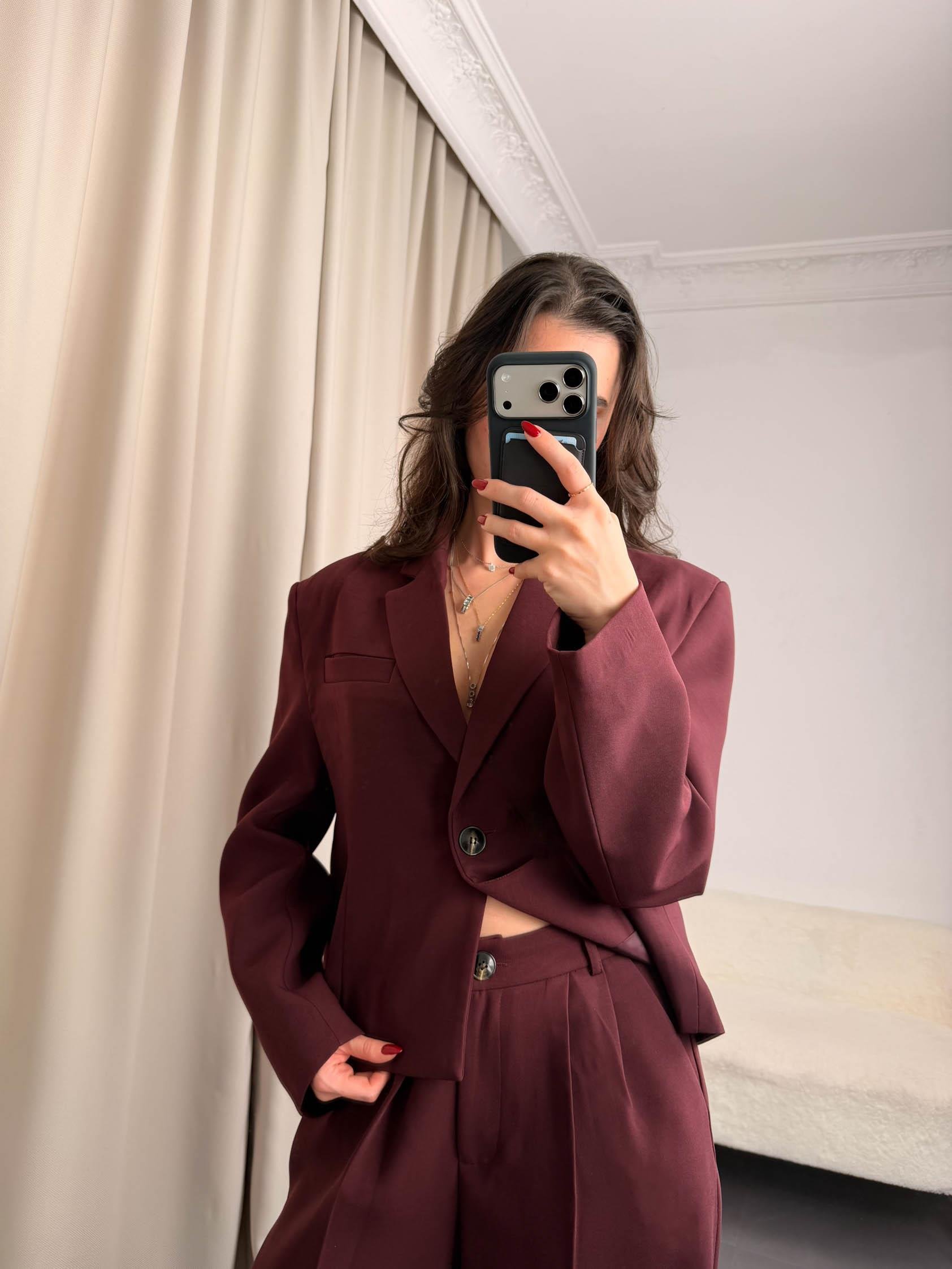 Bordo Ceket Pantolon 2'li Kadın Takım