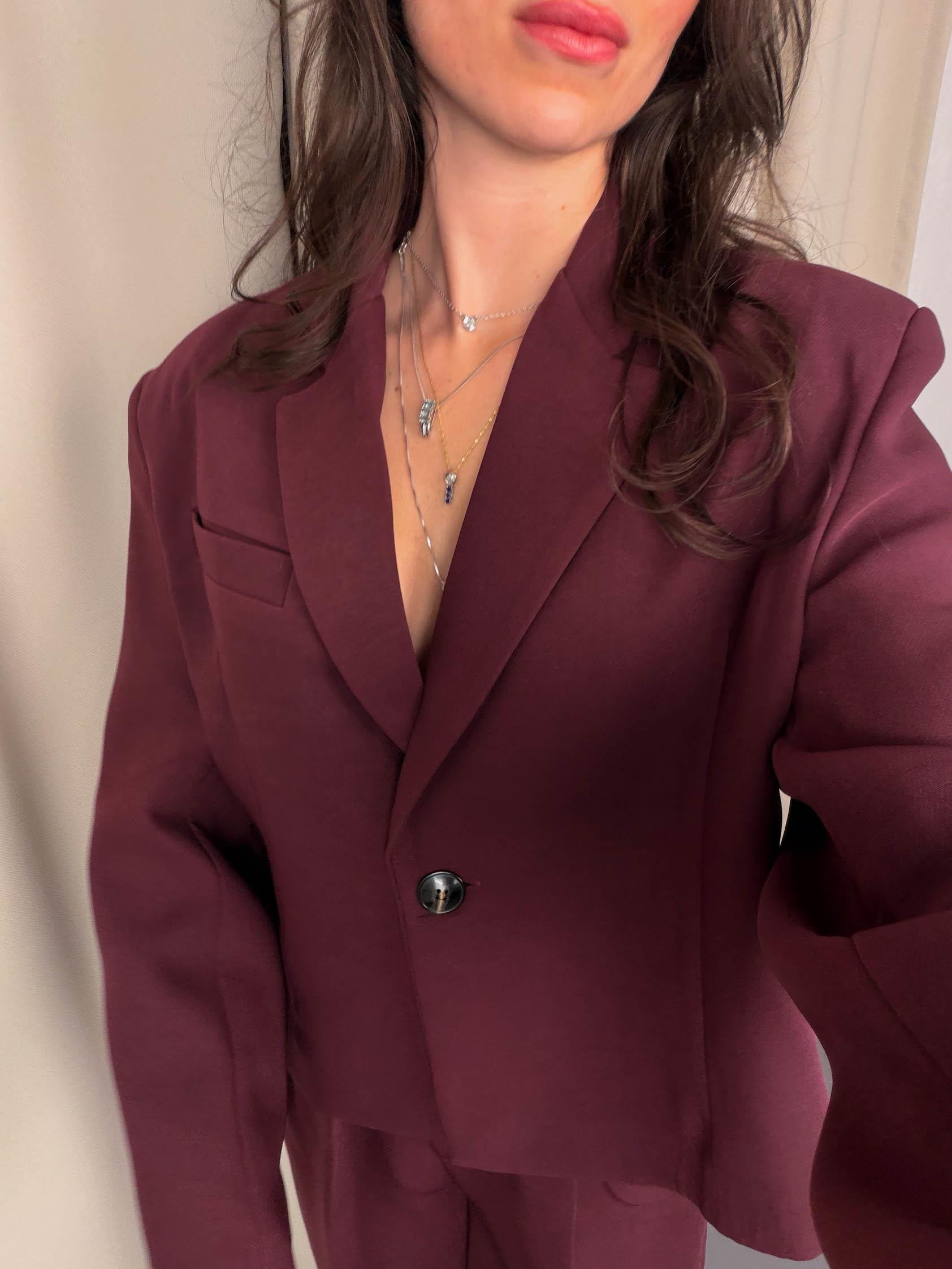 Bordo Ceket Pantolon 2'li Kadın Takım