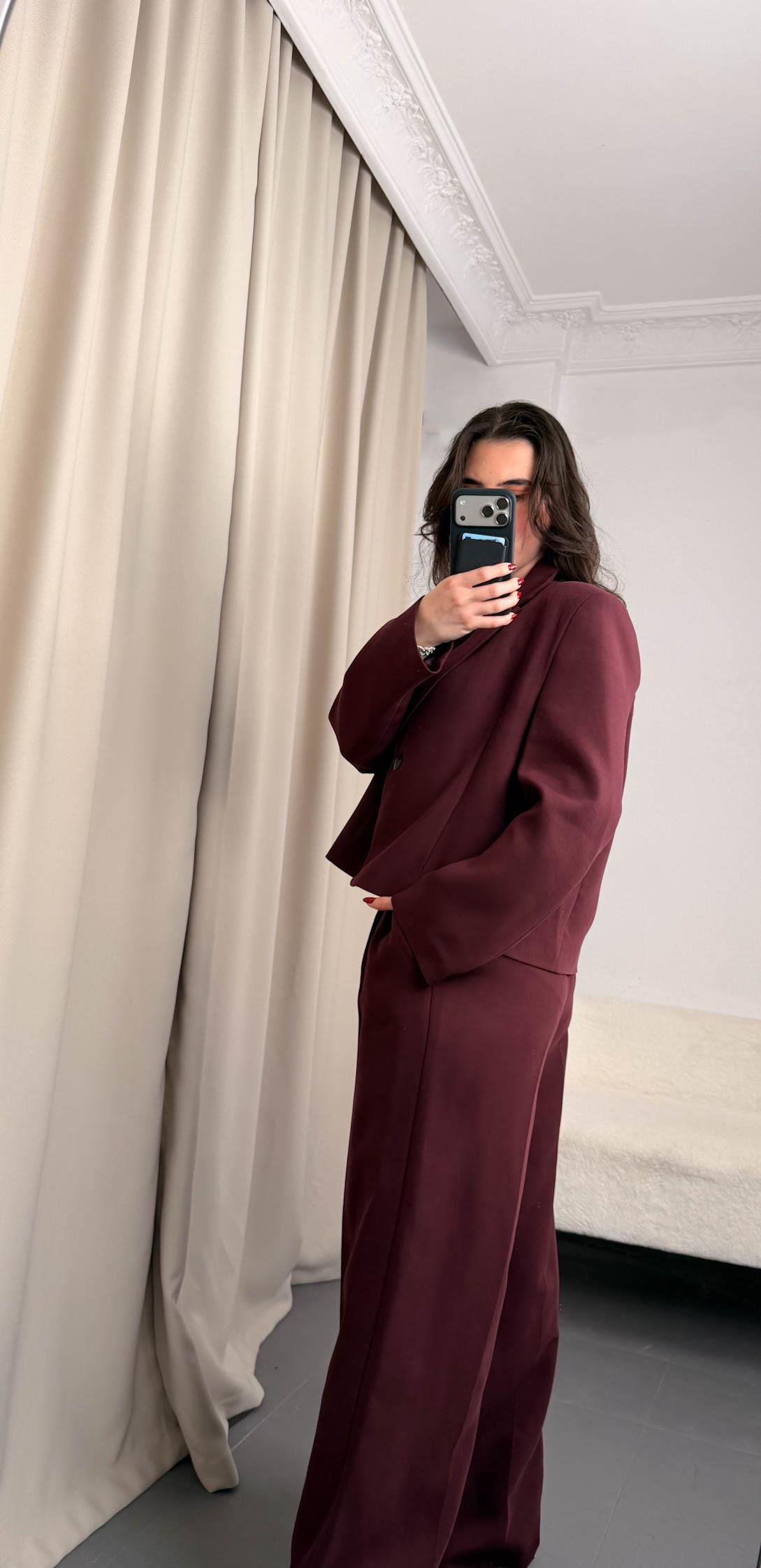 Bordo Ceket Pantolon 2'li Kadın Takım