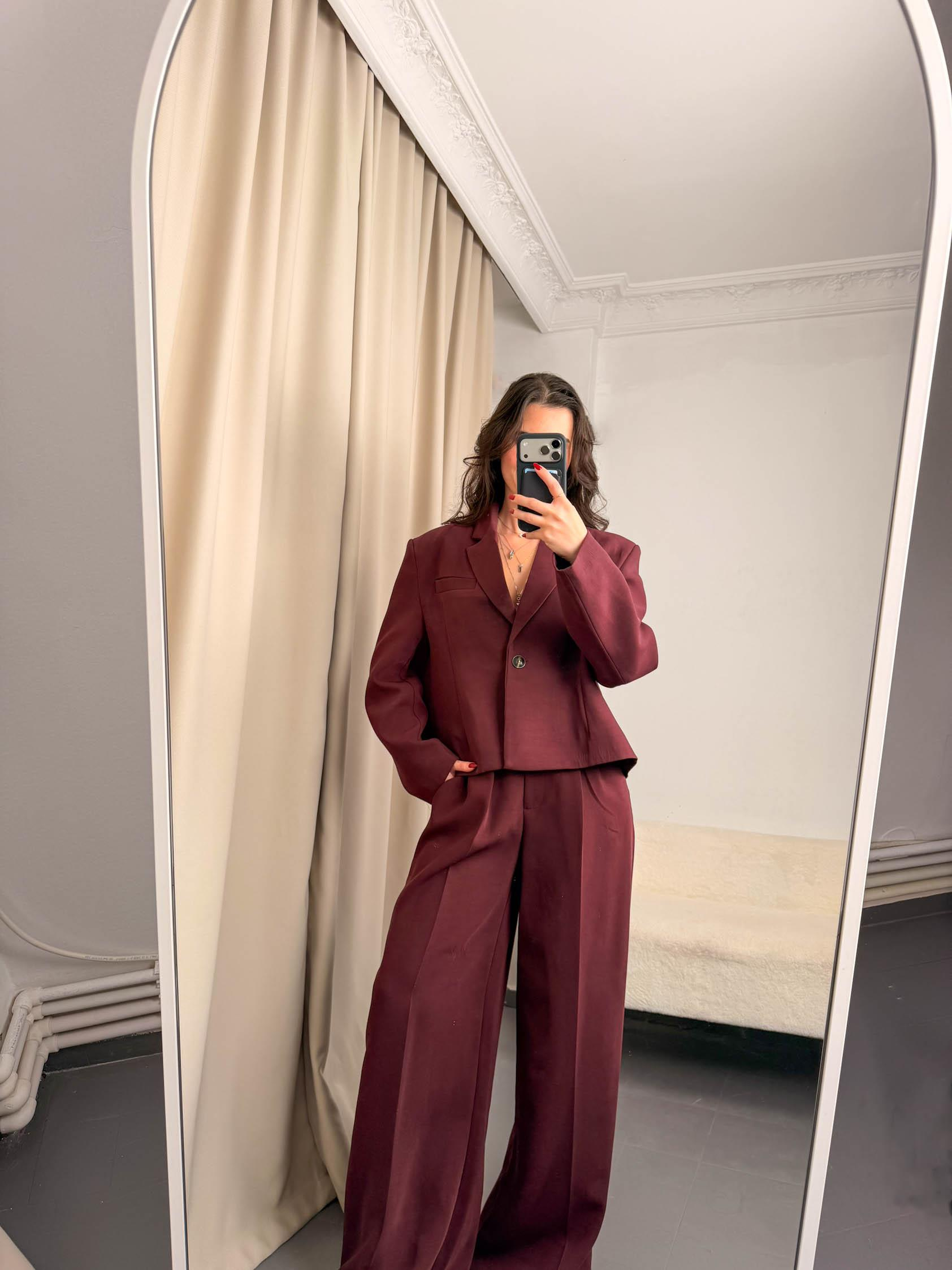 Bordo Ceket Pantolon 2'li Kadın Takım