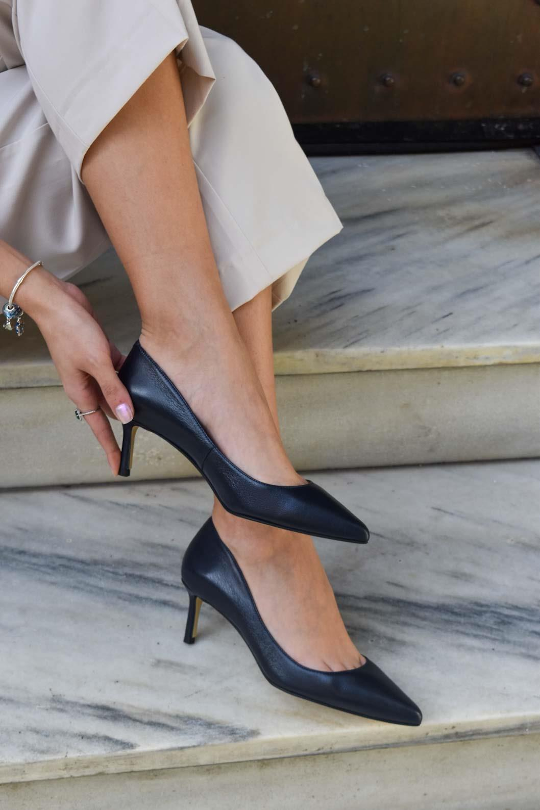Classico Lacivert Deri Stiletto