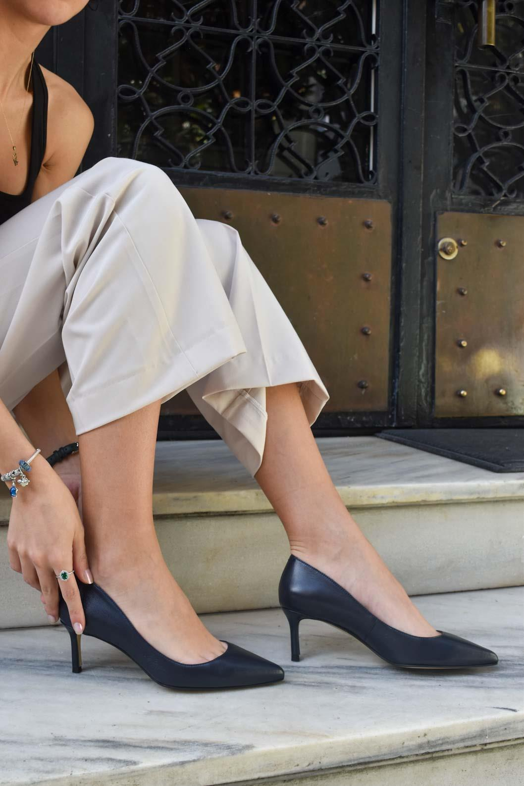 Classico Lacivert Deri Stiletto