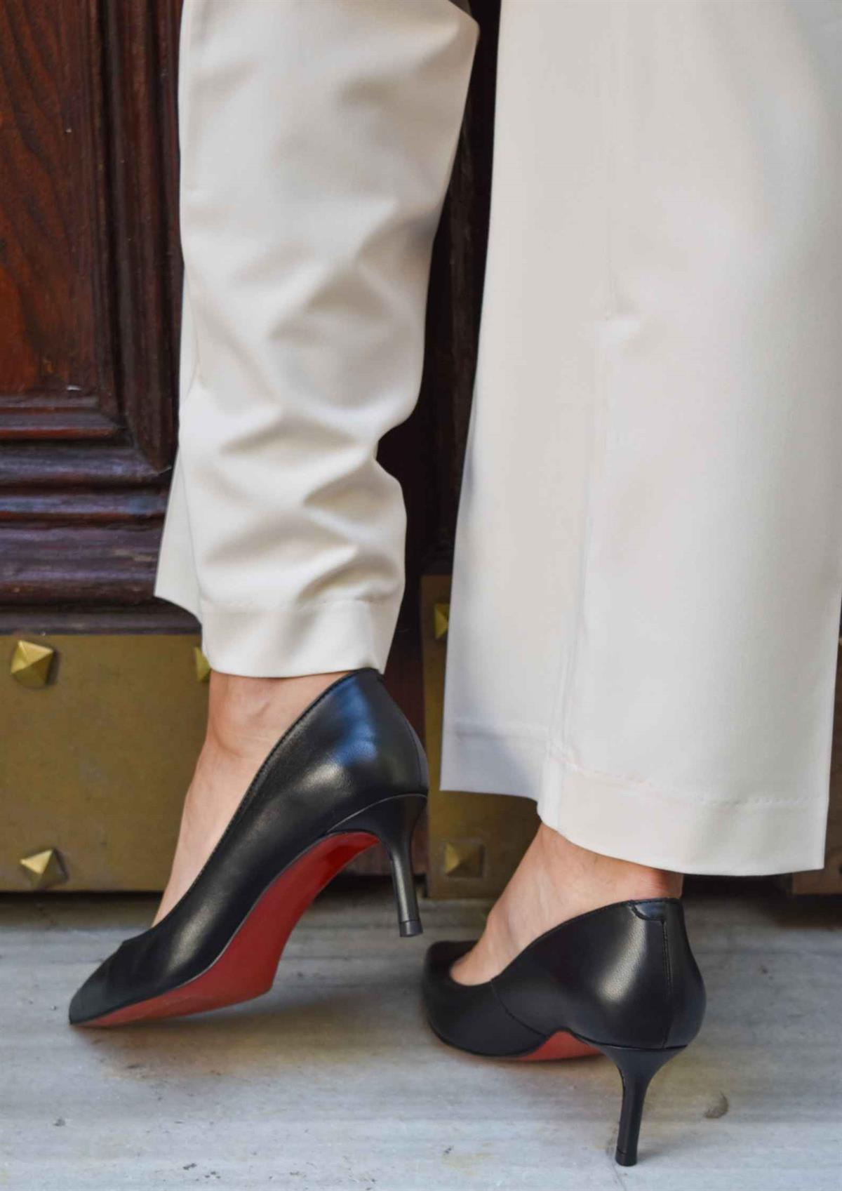 Classico Siyah Deri Kırmızı Jurdan Stiletto
