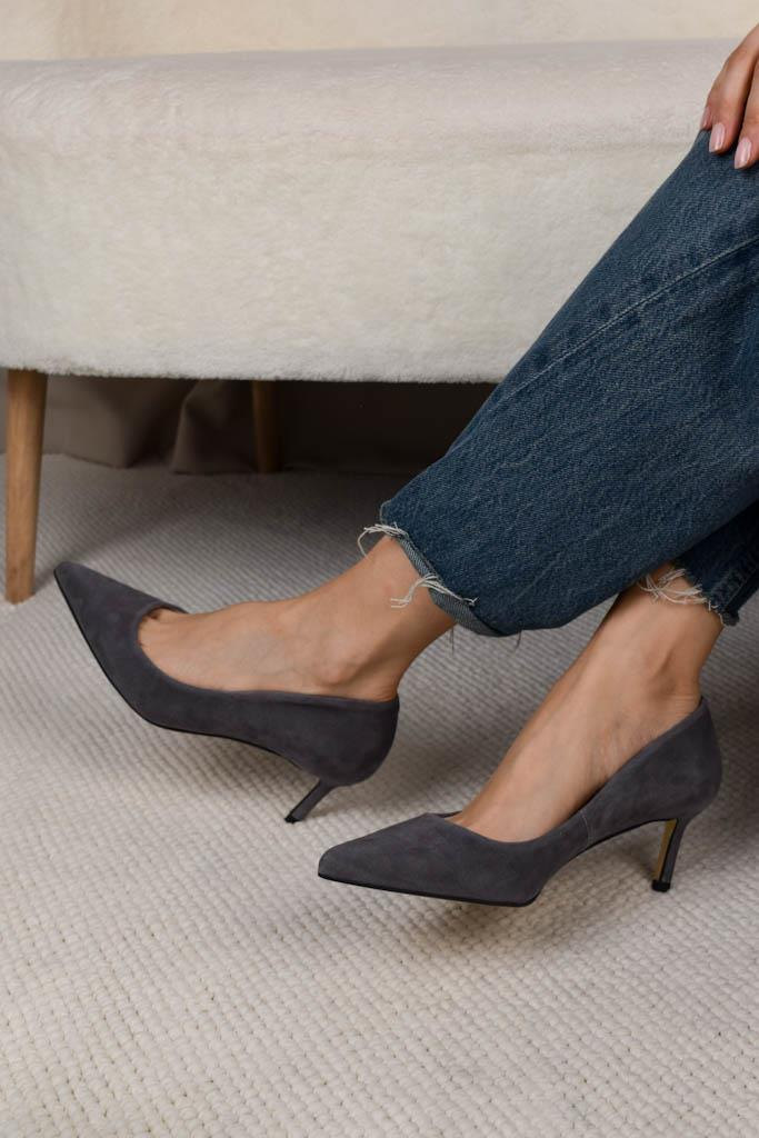 Glam Gri Süet Stiletto