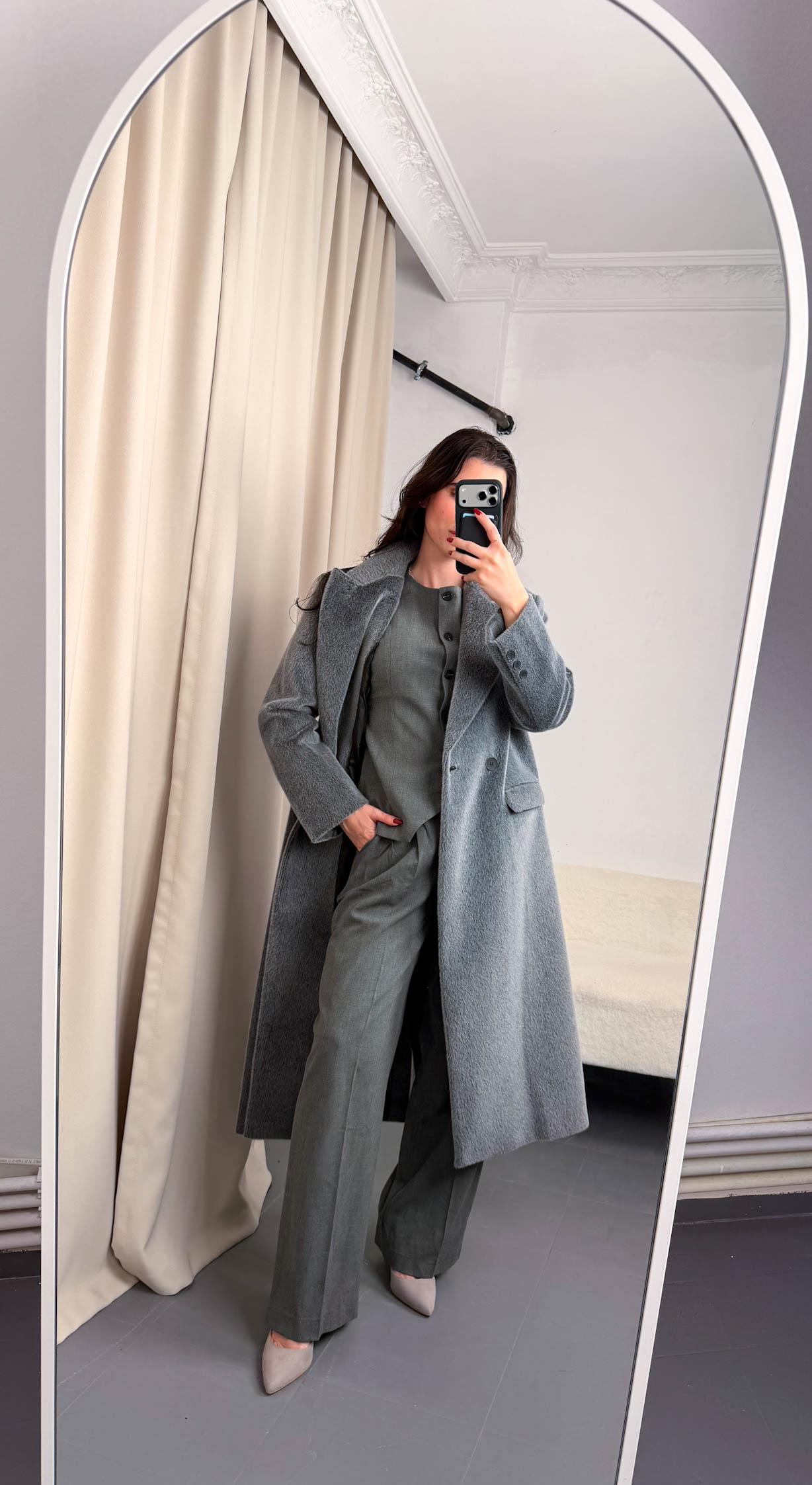 Gri Premium Kaşe Kadın Kaban