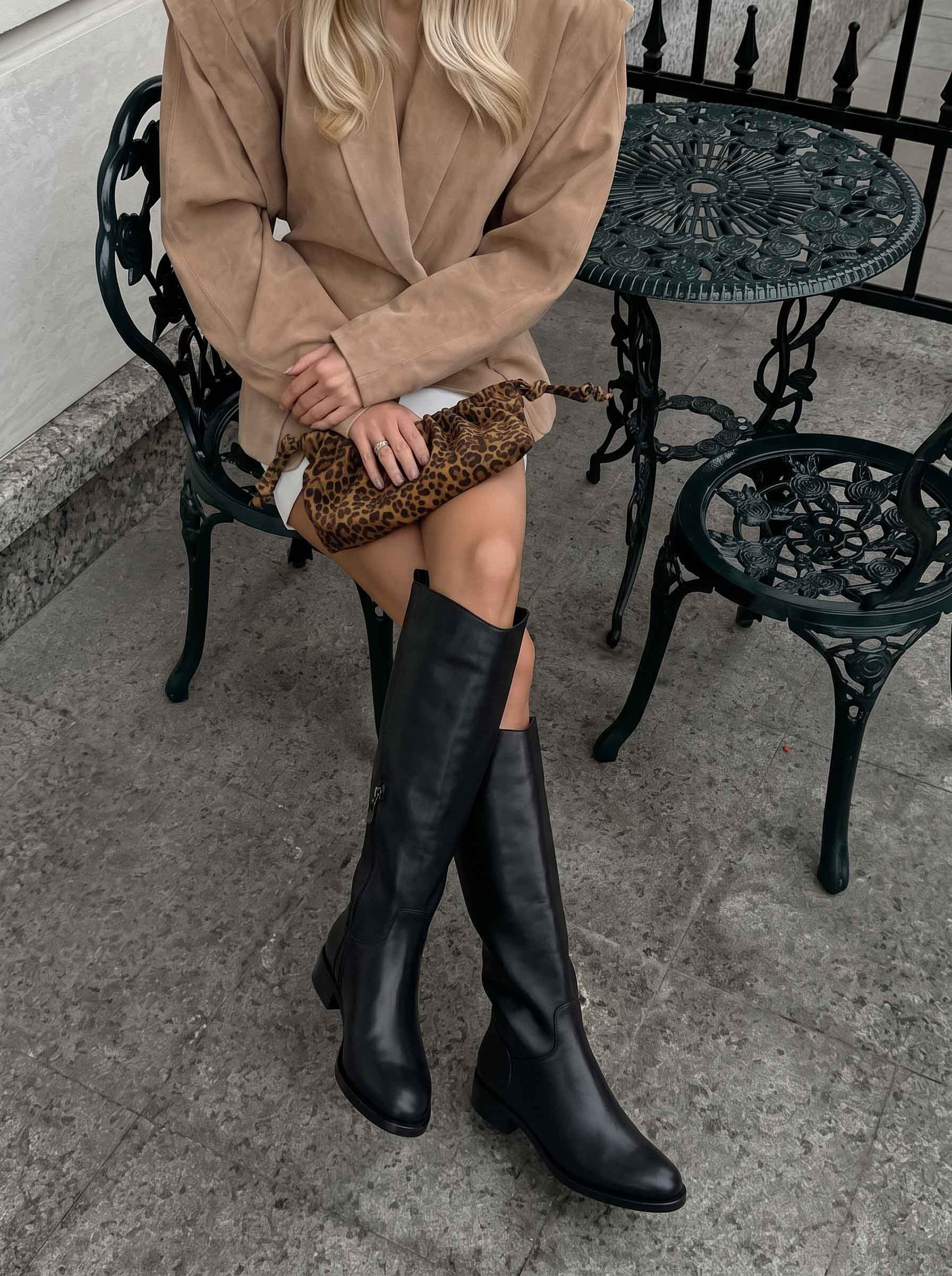 Hailey Siyah Deri Kadın Asimetrik Binici Çizme