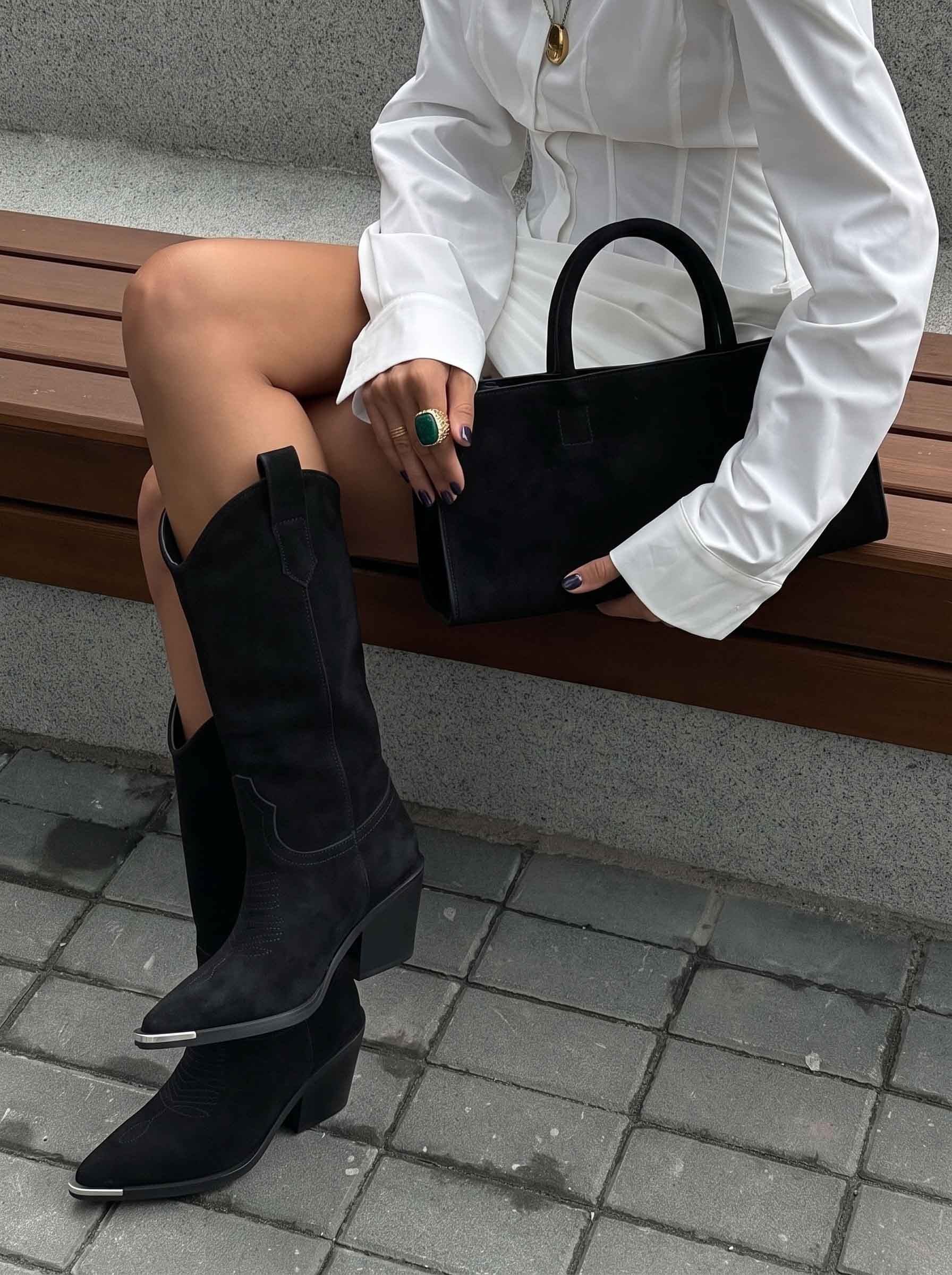 Hamburg Siyah Süet Kadın Kovboy Çizme