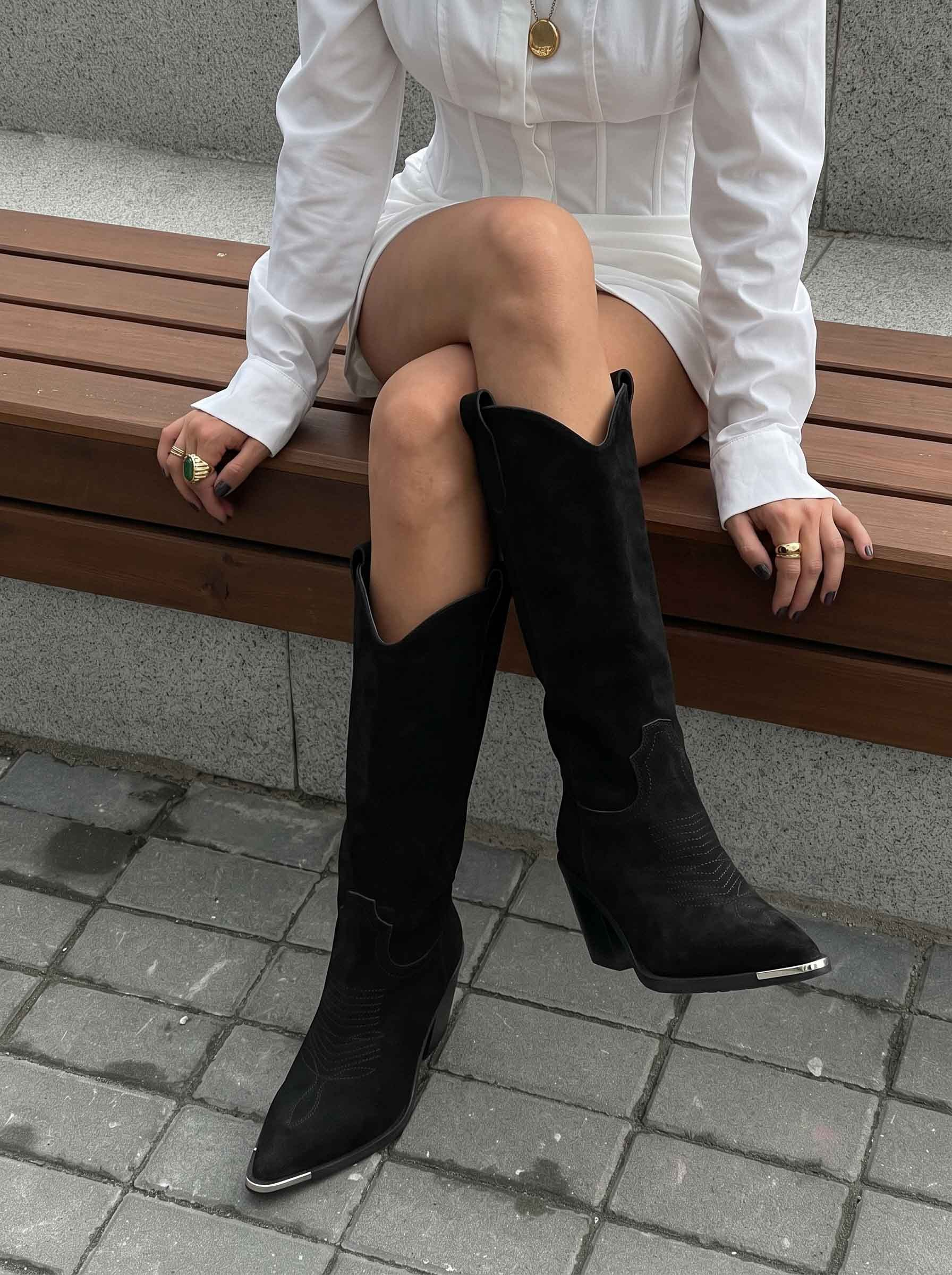 Hamburg Siyah Süet Kadın Kovboy Çizme
