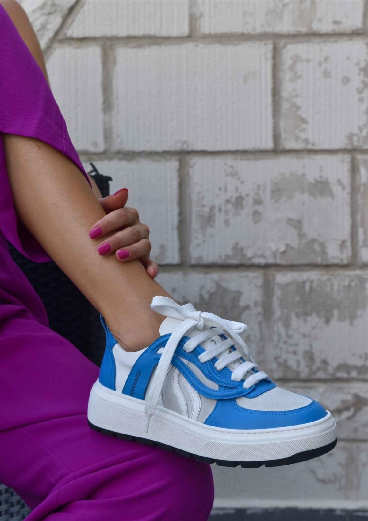 London Mavi Deri Kadın Sneaker