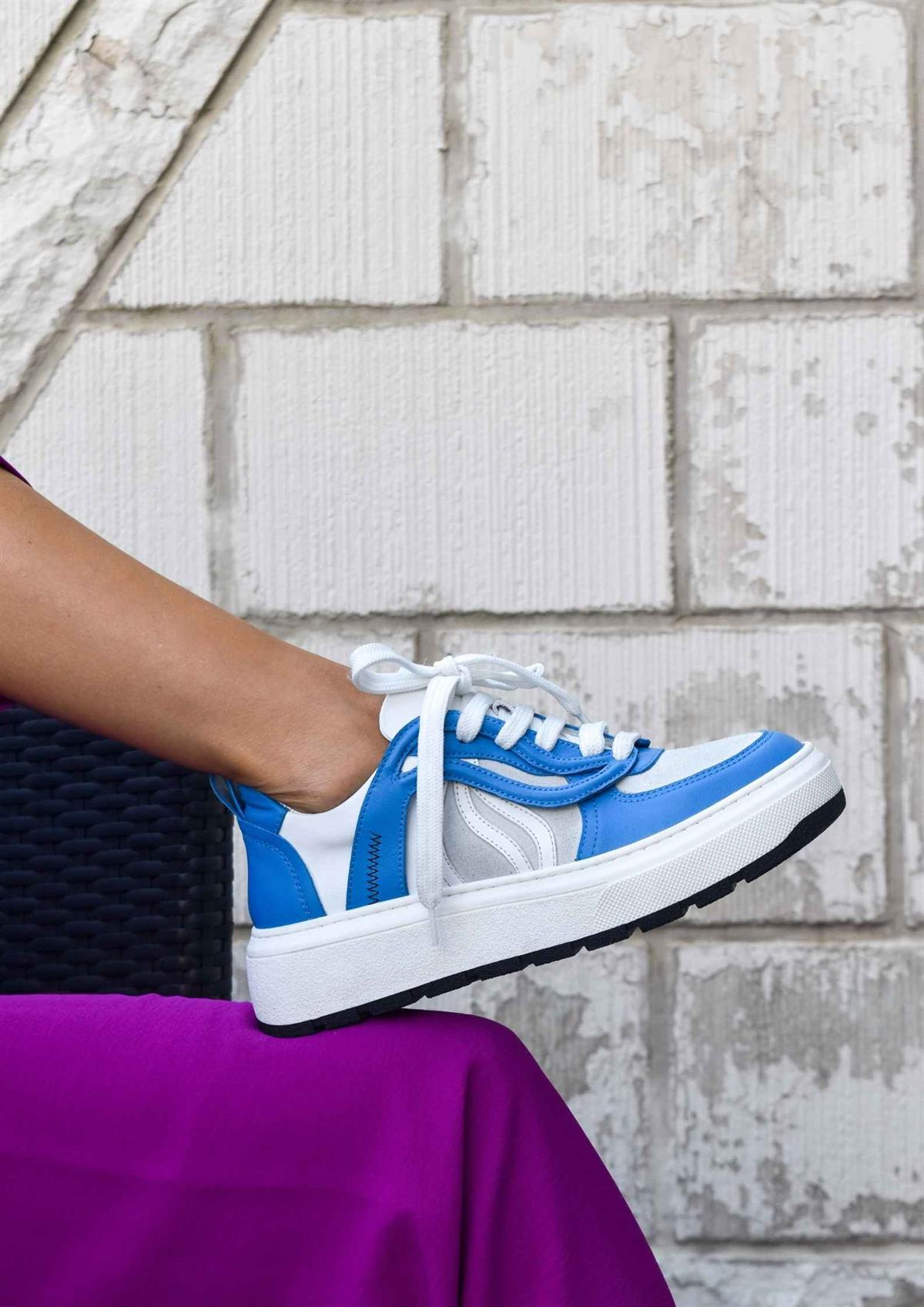 London Mavi Deri Kadın Sneaker