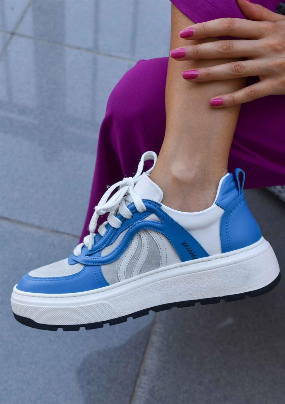 London Mavi Deri Kadın Sneaker