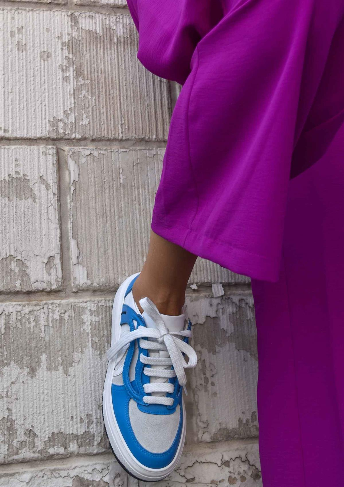 London Mavi Deri Kadın Sneaker