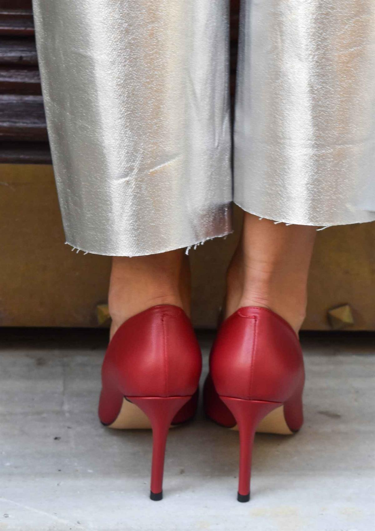 Society Gül Kırmızı Deri Stiletto