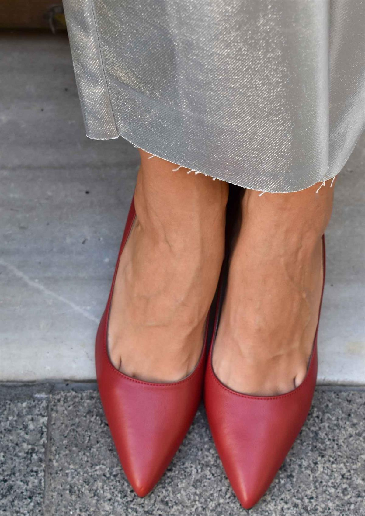Society Gül Kırmızı Deri Stiletto