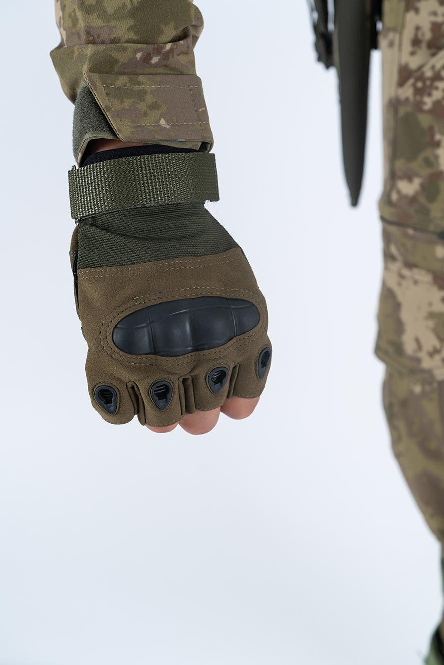 Taktik kesik parmaksız eldiven asker polis dağcı sporcu bisikletçi kemik eldiveni - 004
