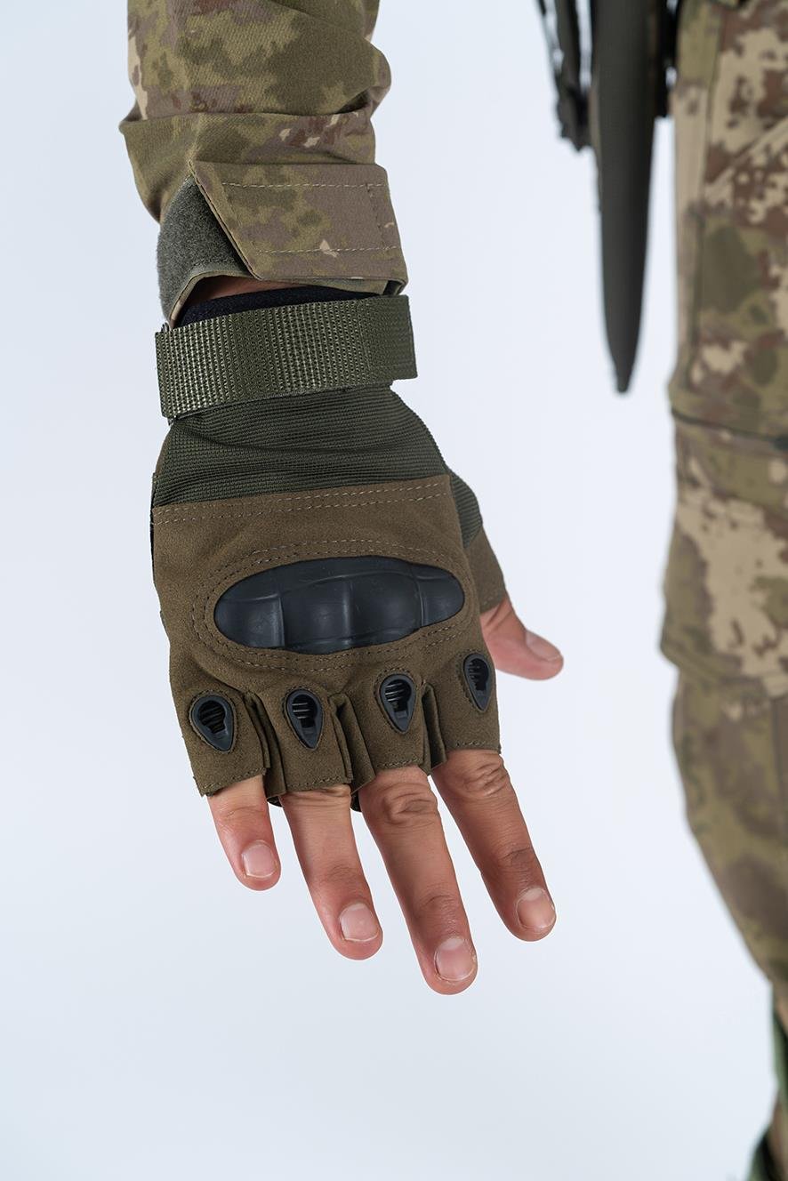 Taktik kesik parmaksız eldiven asker polis dağcı sporcu bisikletçi kemik eldiveni - 004