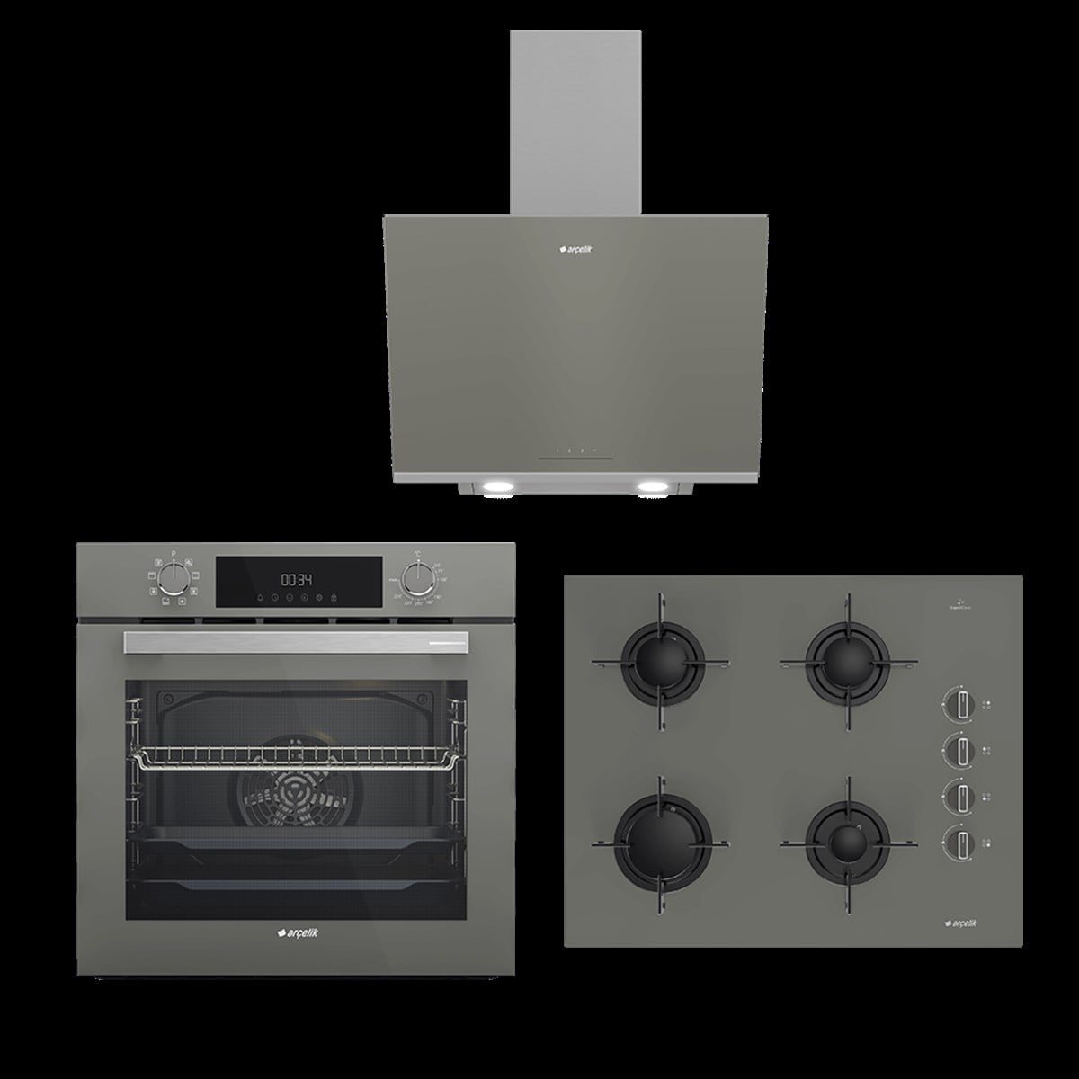 Arçelik Ankastre Gri Tutku Set DG (AFC 340 G - ADE 606 G - OCD T 651 EG)