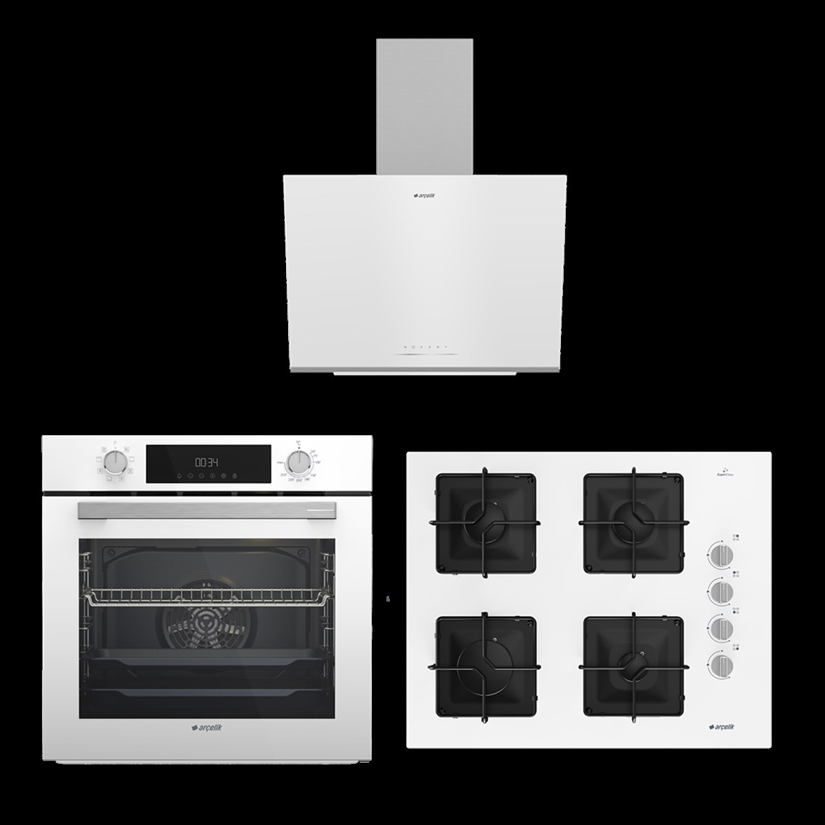 Arçelik Kare Ocaklı Beyaz Ankastre Set 1 (ADE 606-2 B - OCD K 651 EB - AFC 340 B)