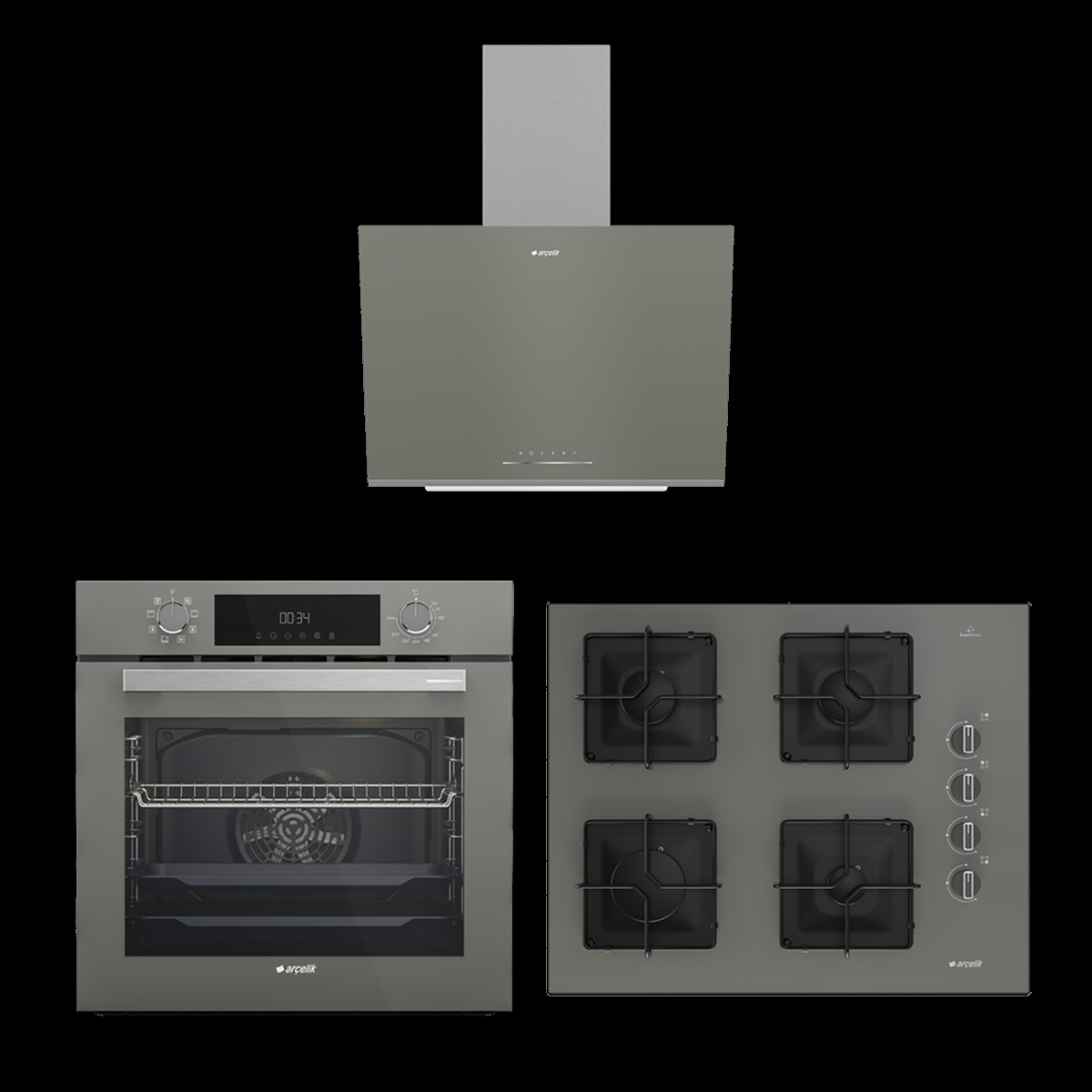 Arçelik Kare Ocaklı Gri Ankastre Set 1 (ADE 606-2 G - OCD K 651 EG - AFC 340 G)