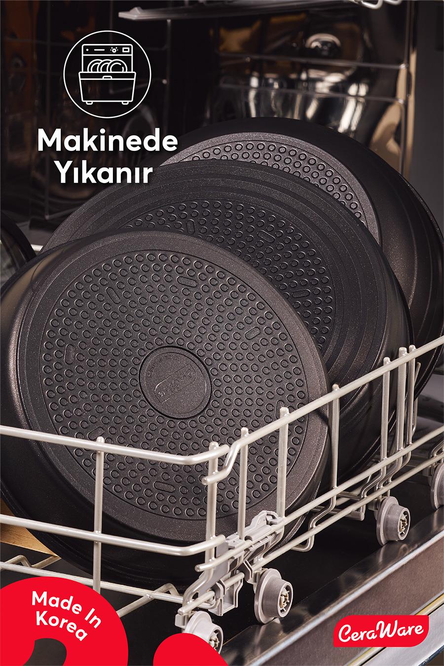 Ceraware Hona Daily 9 Parça Tak Çıkar Saplı Iç Içe Geçebilen Seramik Yapışmaz Tencere Tava Seti Siyah