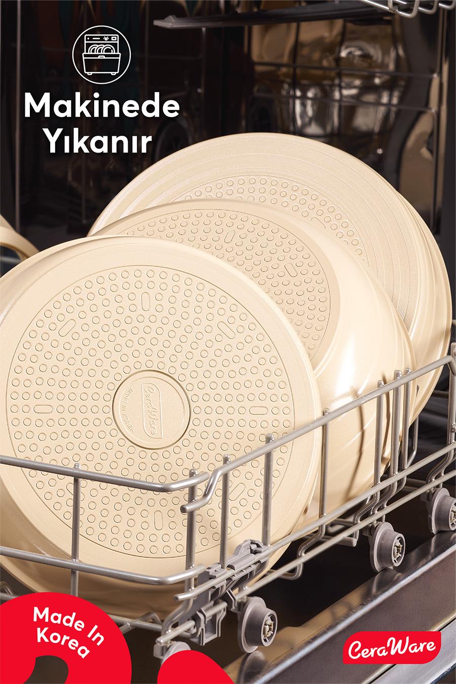 Ceraware Hona Daily 9 Parça Tak Çıkar Saplı Iç Içe Geçebilen Seramik Yapışmaz Tencere Tava Seti Bej