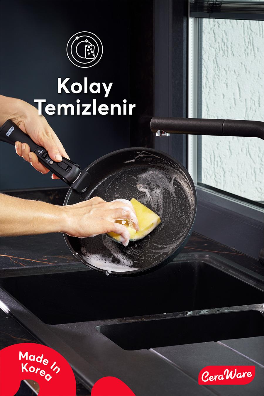 Ceraware Hona Daily 9 Parça Tak Çıkar Saplı Iç Içe Geçebilen Seramik Yapışmaz Tencere Tava Seti Siyah