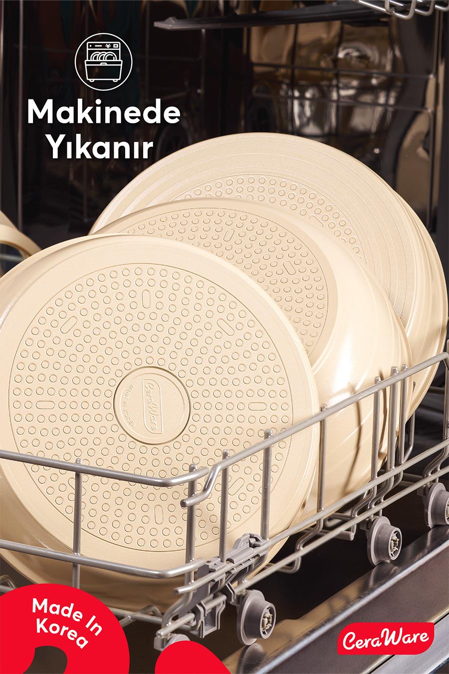 Ceraware Hona XL 14 Parça Tak Çıkar Saplı İç İçe Geçebilen Seramik Yapışmaz Tencere Tava Seti Bej