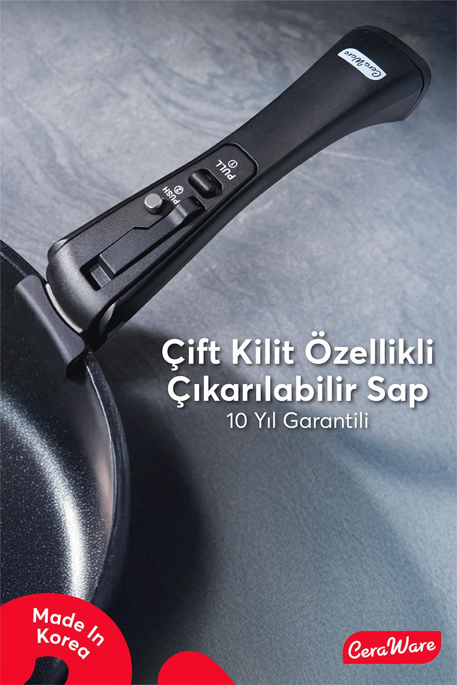 Ceraware Hona XL 14 Parça Tak Çıkar Saplı İç İçe Geçebilen Seramik Yapışmaz Tencere Tava Seti Siyah