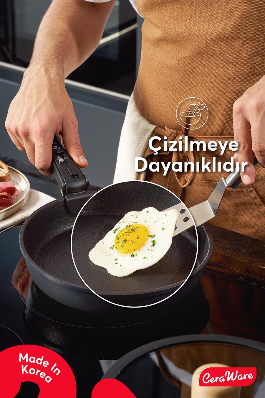 Ceraware Hona XL 14 Parça Tak Çıkar Saplı İç İçe Geçebilen Seramik Yapışmaz Tencere Tava Seti Siyah