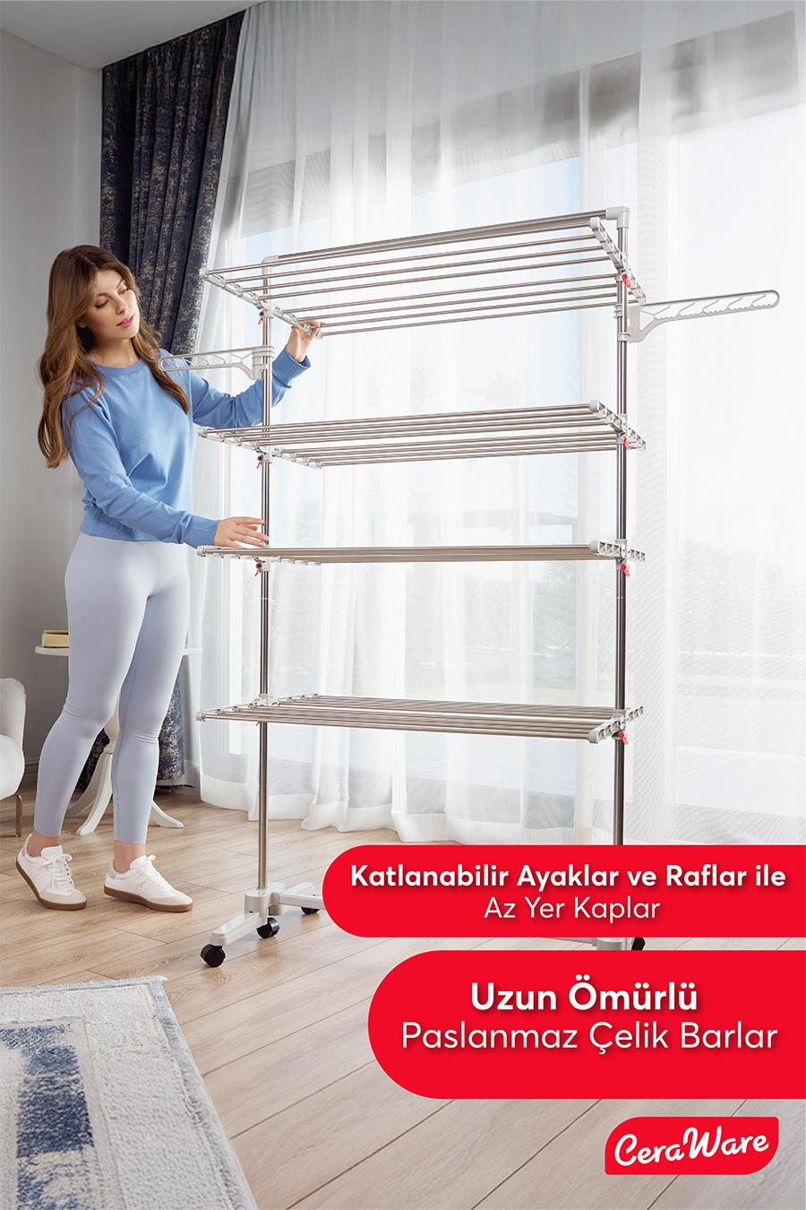 Ceraware Silver Lüks Çamaşır Kurutmalık 4 Katlı