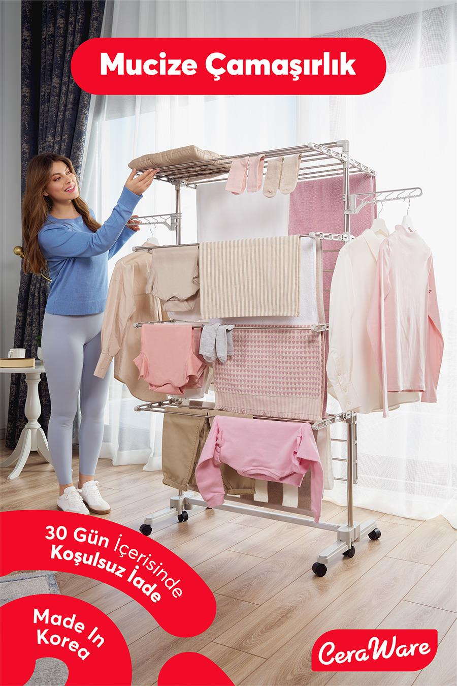 Ceraware Silver Lüks Çamaşır Kurutmalık 4 Katlı