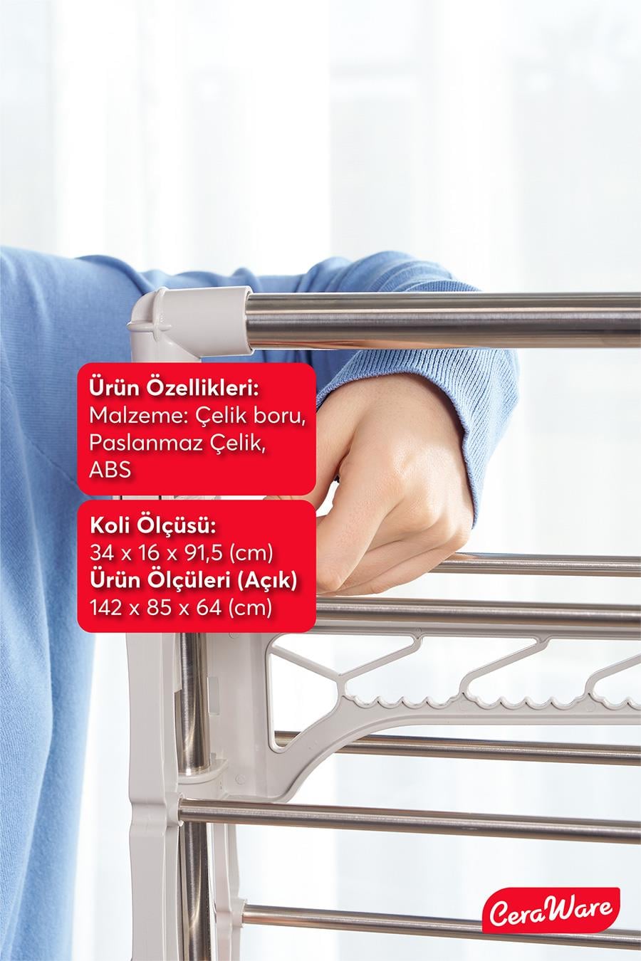 Ceraware Silver Lüks Çamaşır Kurutmalık 3 Katlı