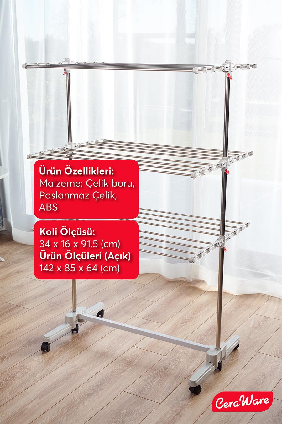 Ceraware Silver Lüks Çamaşır Kurutmalık 3 Katlı Eco