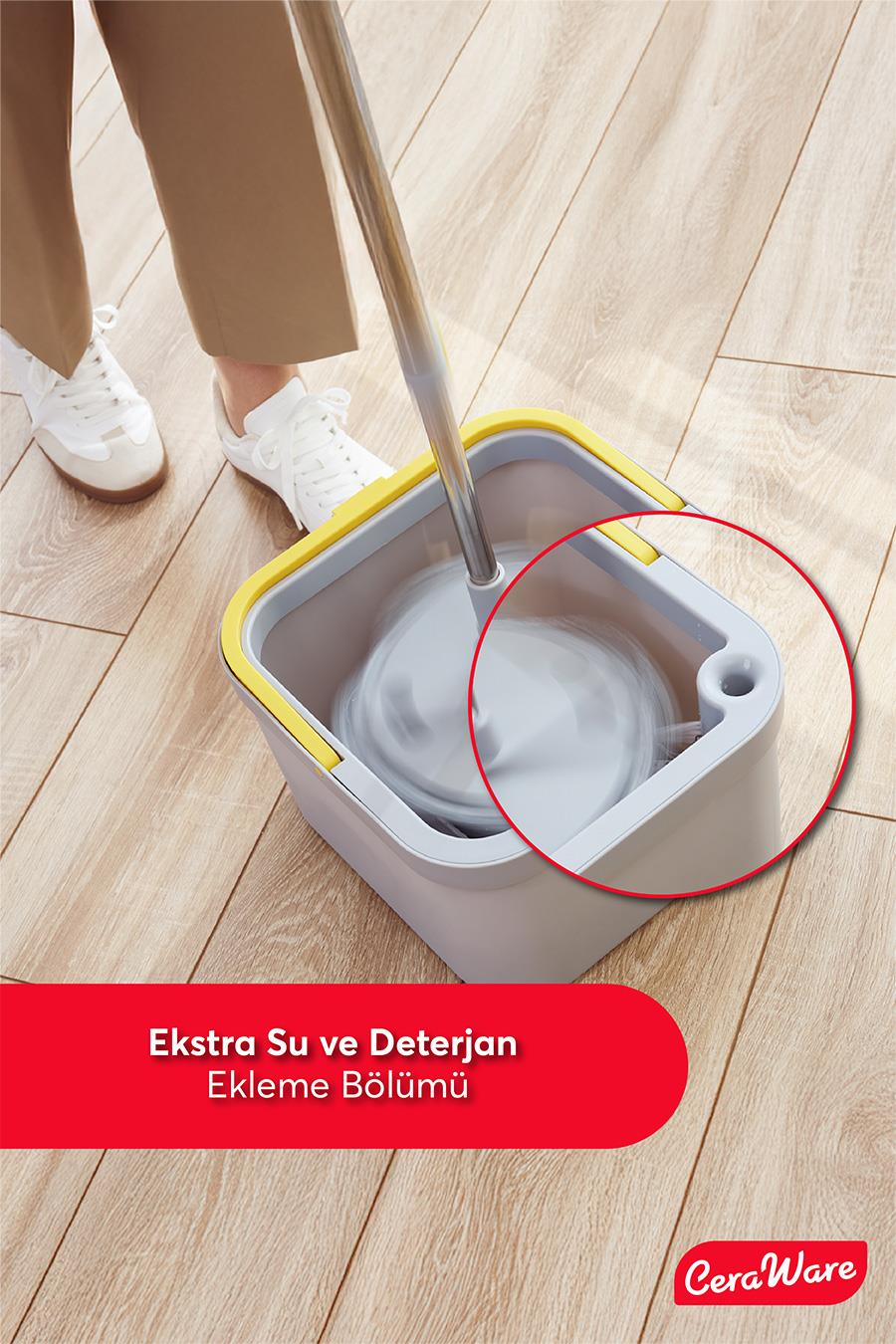 Ceraware Temiz ile Kirli Suyu Ayıran Kare Mop +2 Yedek Bez Hediyeli Otomatik Hijyen Temizlik Seti