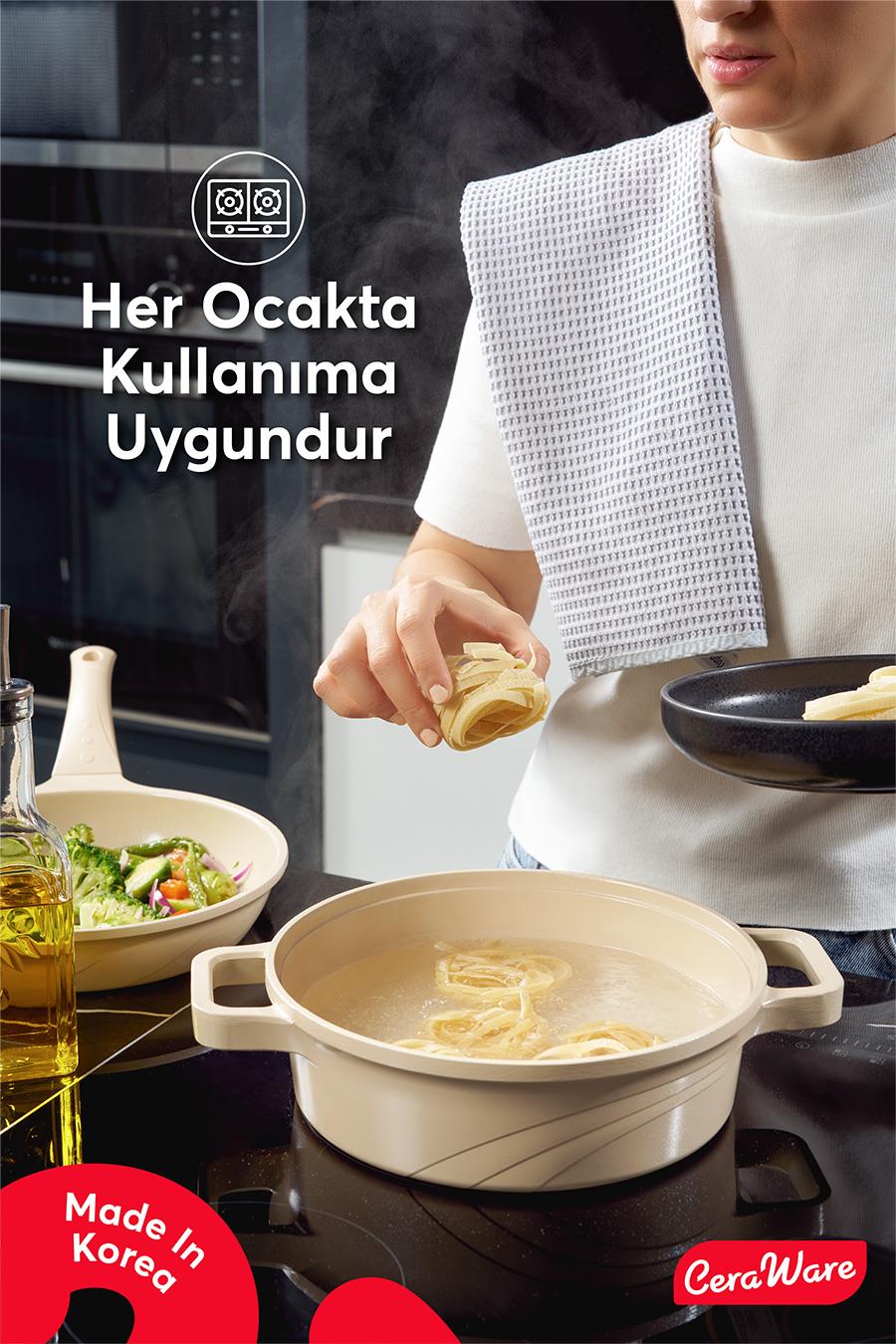 Ceraware Vetta 9 Parça Seramik Yapışmaz Tencere Tava Seti Bej