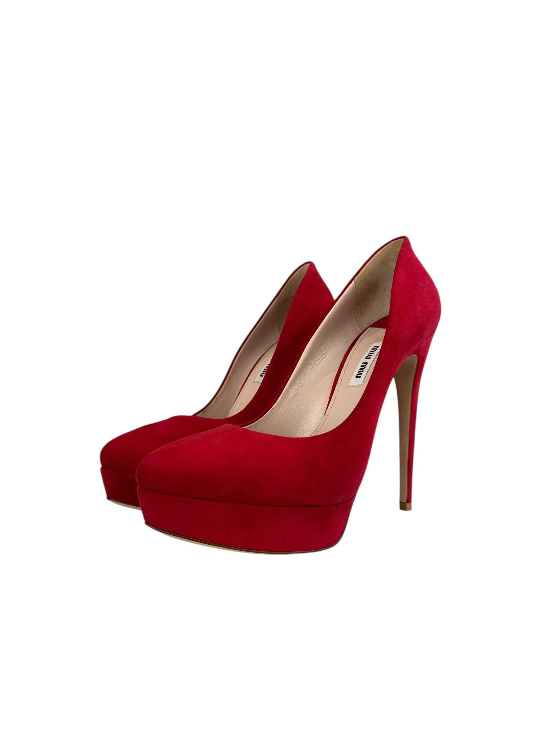  MIU MIU RED SUEDE HIGH HEELS