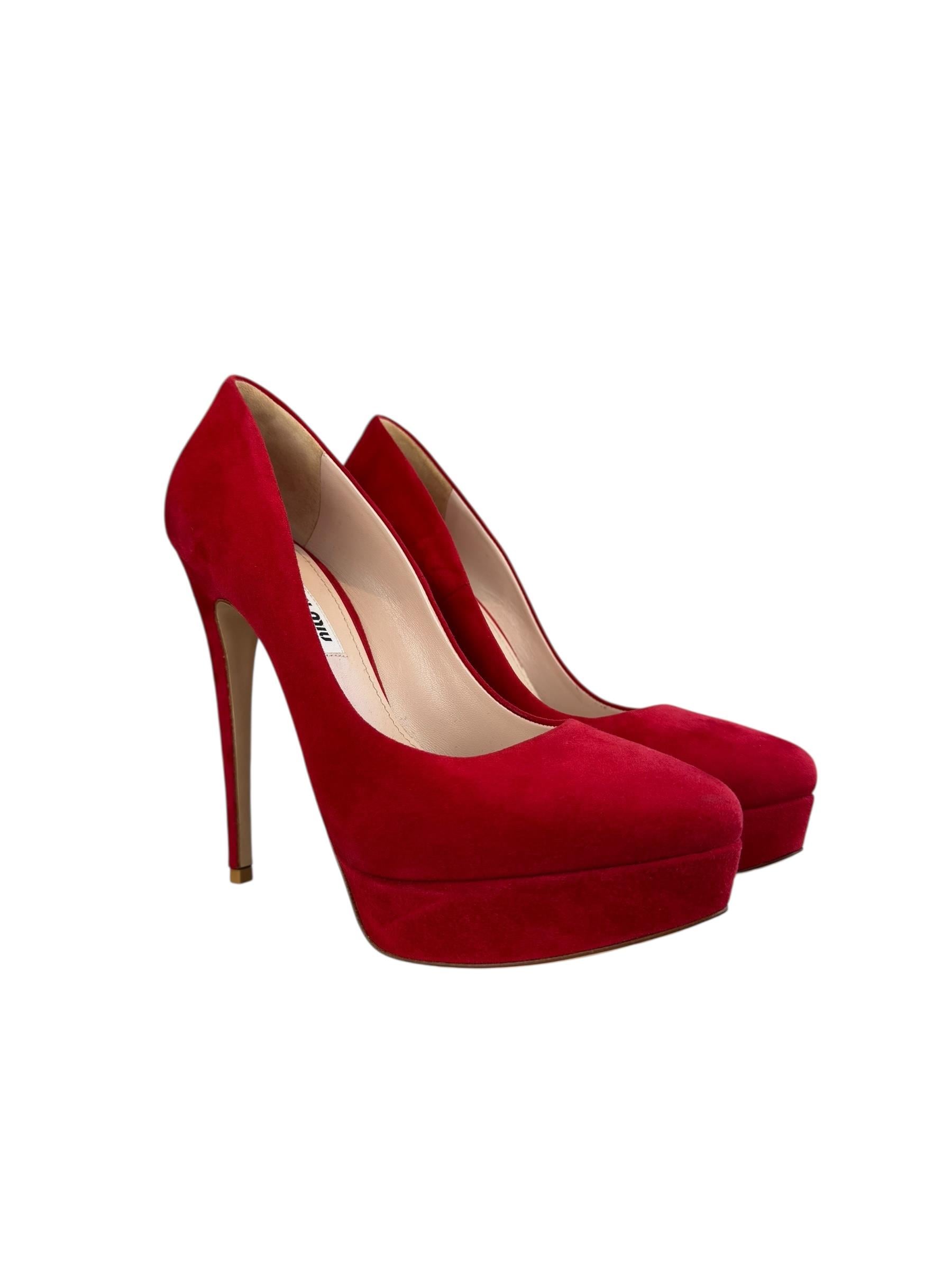  MIU MIU RED SUEDE HIGH HEELS