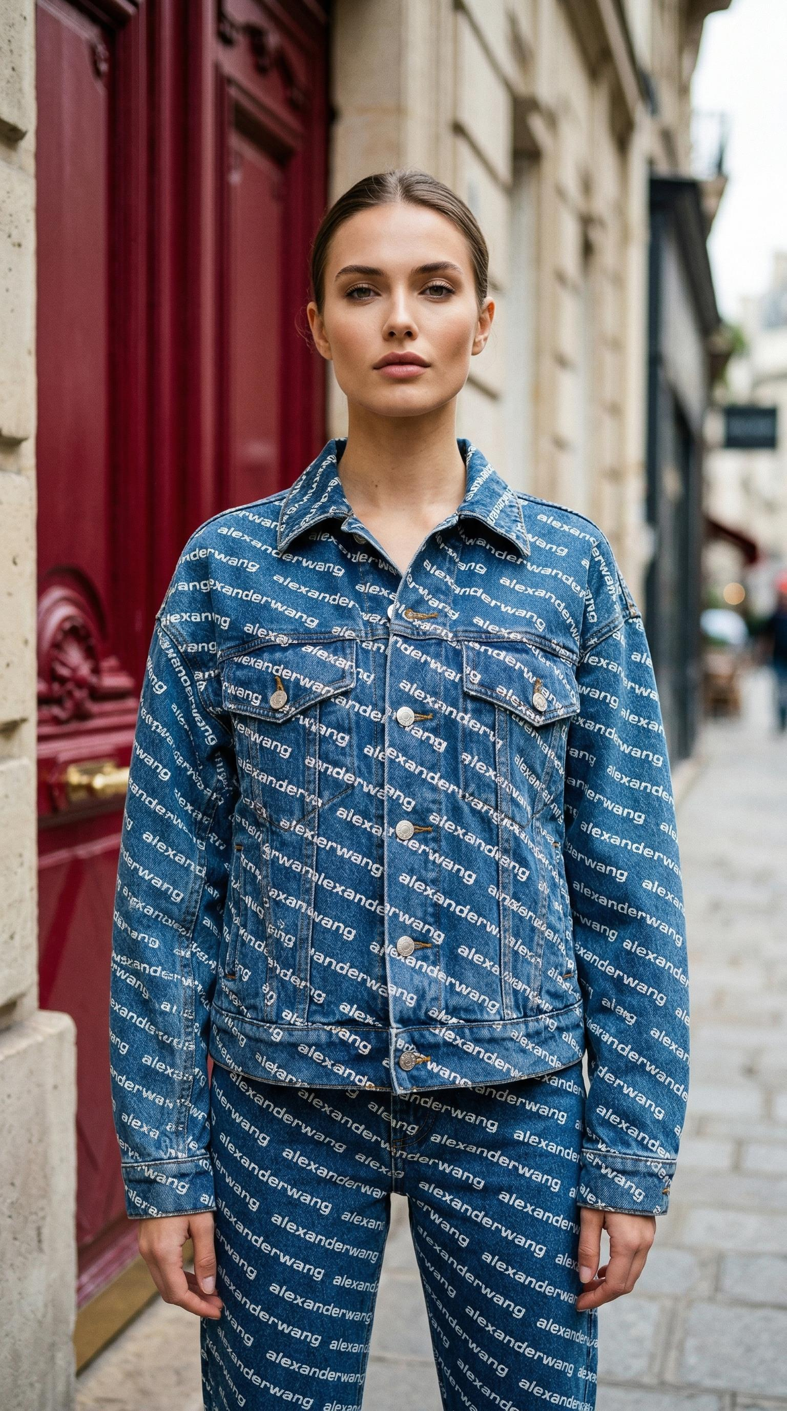 ALEXANDER WANG LOGO PRINTED DENIM JACKET