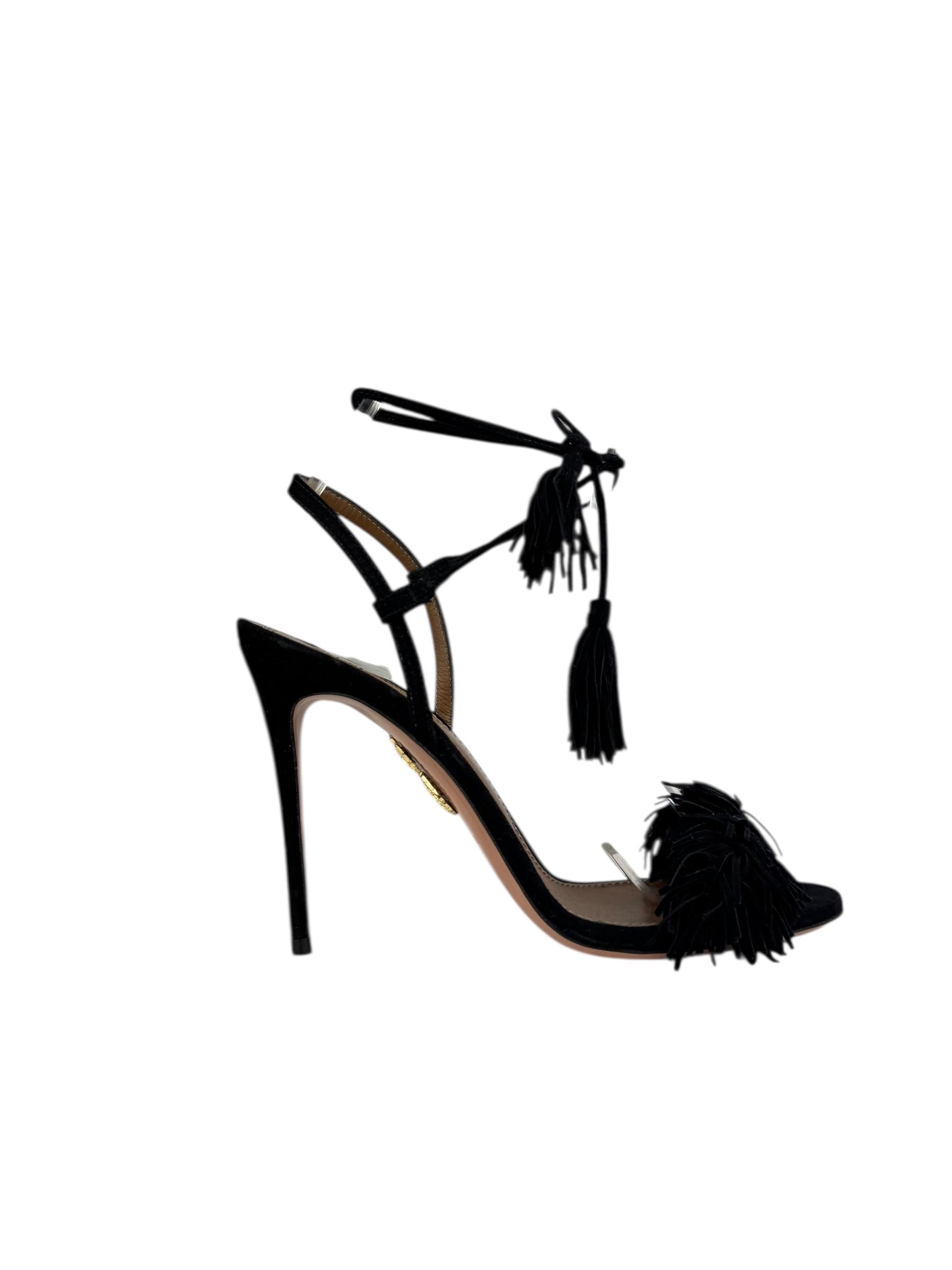 AQUAZZURA BLACK FRINGED HEELS