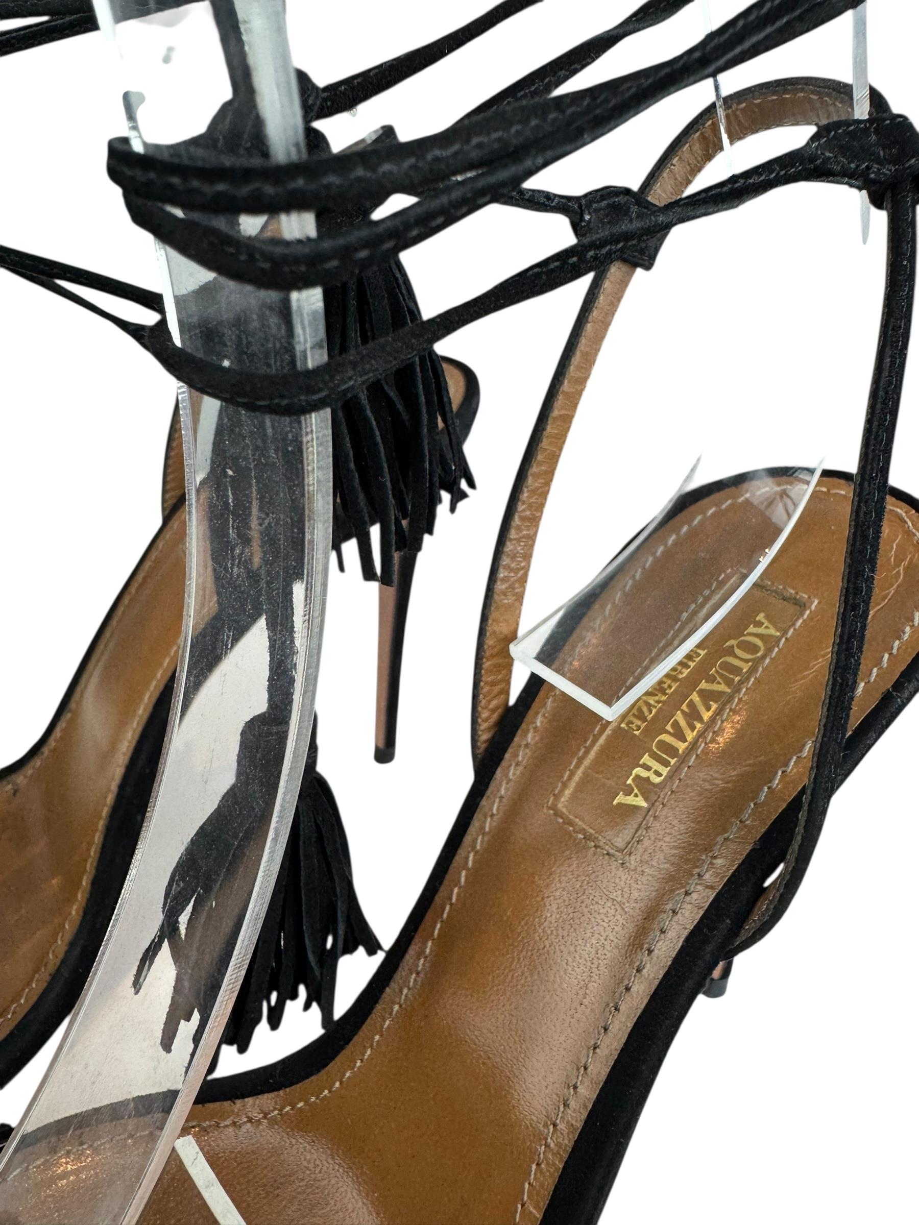 AQUAZZURA BLACK FRINGED HEELS