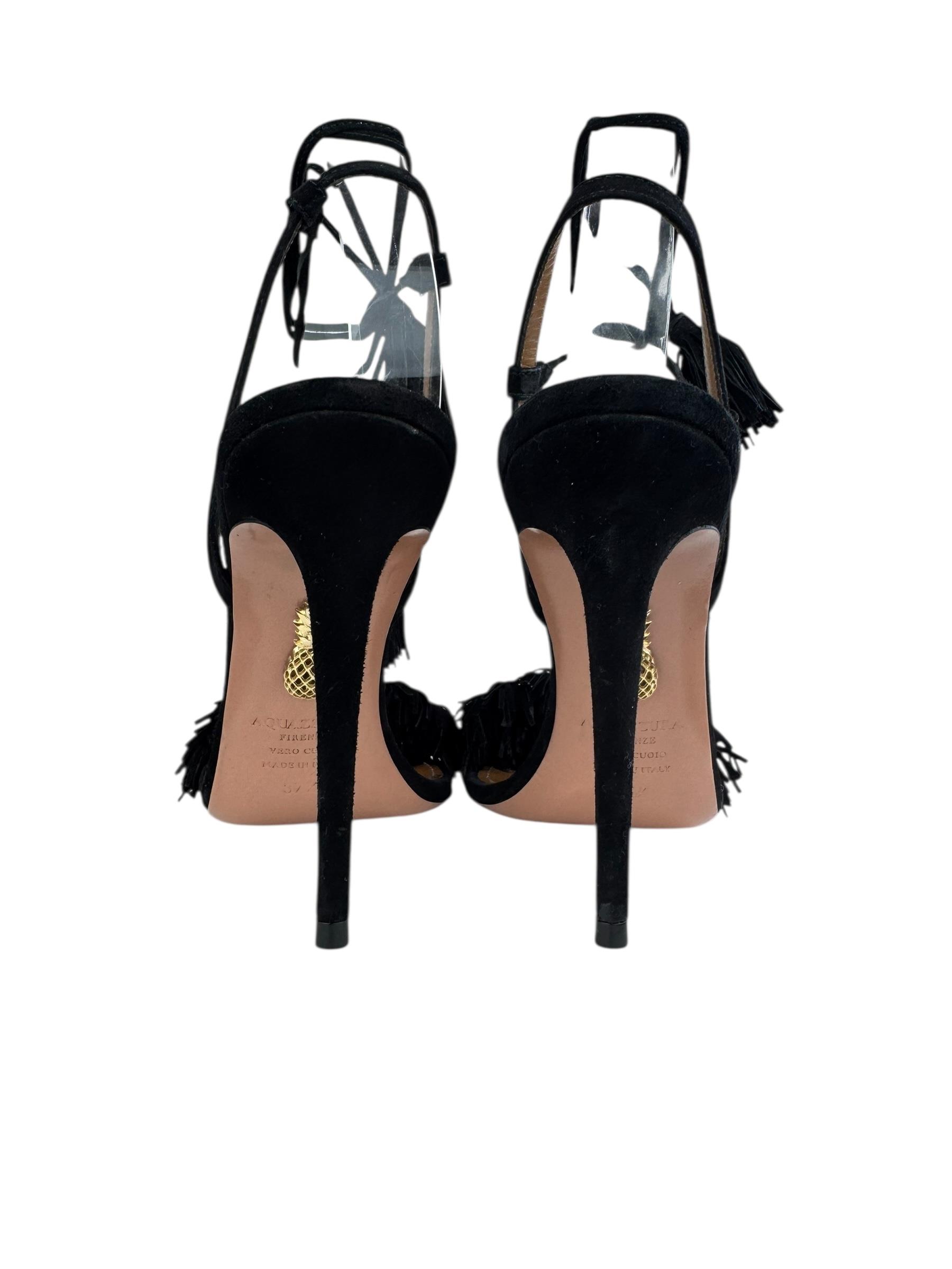 AQUAZZURA BLACK FRINGED HEELS