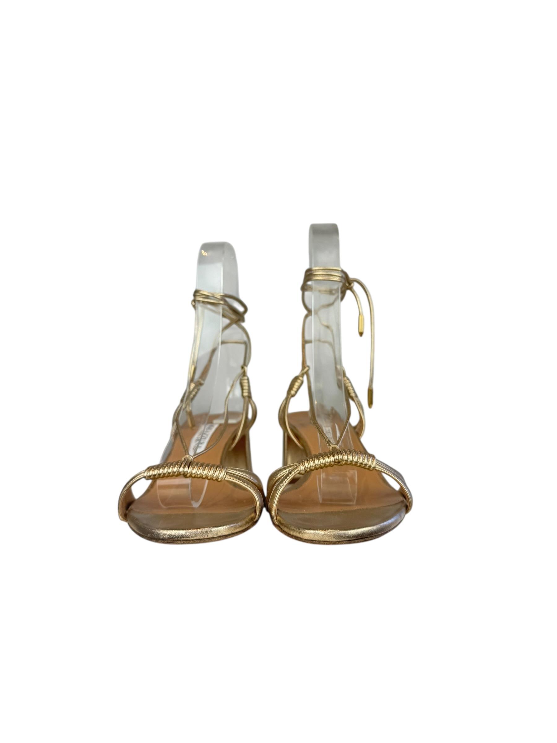 AQUAZZURA GOLD LACE UP SANDALS