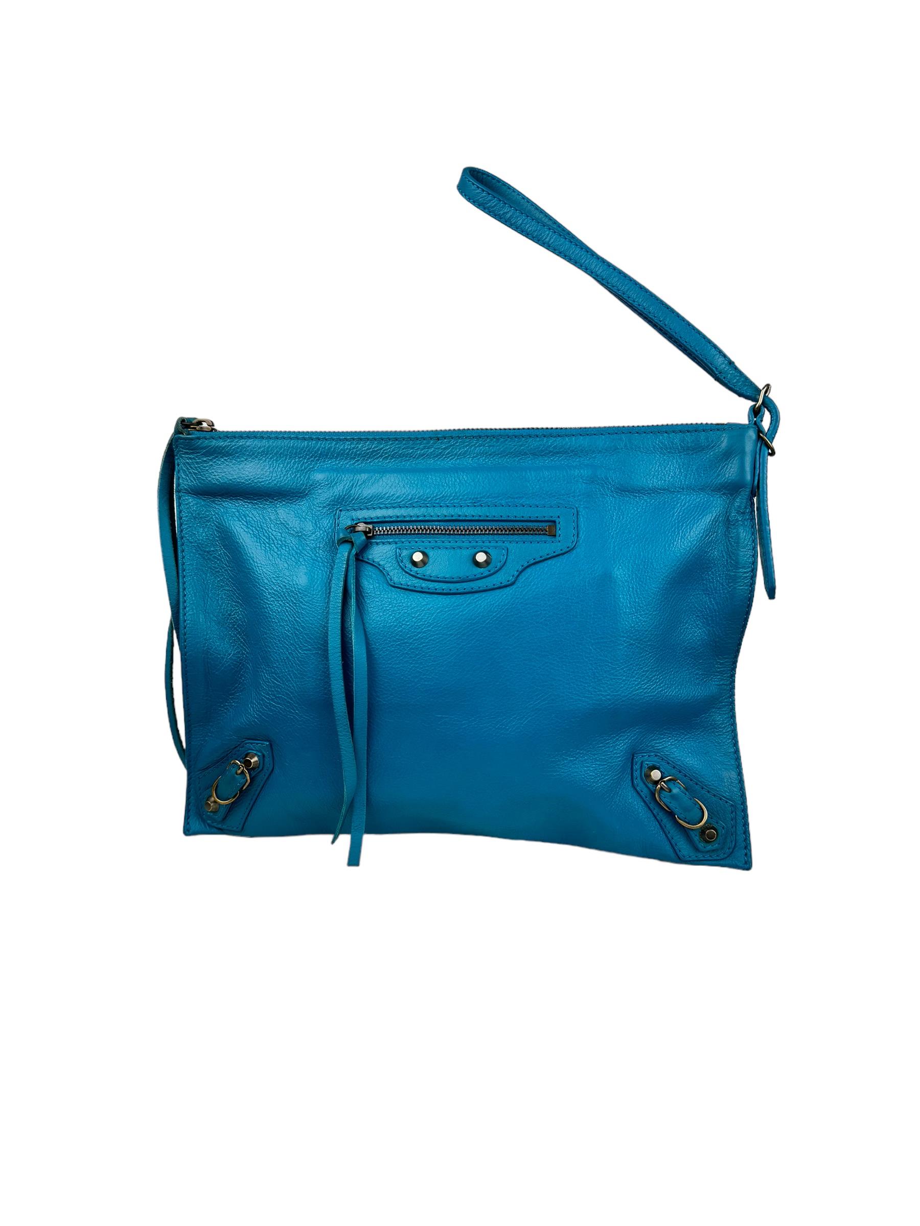 BALENCIAGA BLUE PAPIER CLUTCH BAG
