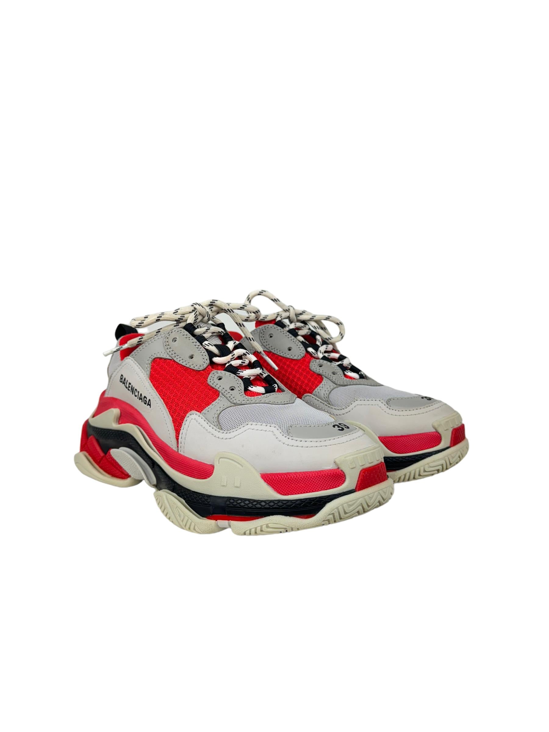 BALENCIGA GREY&RED TRIPLE S SNEAKERS 