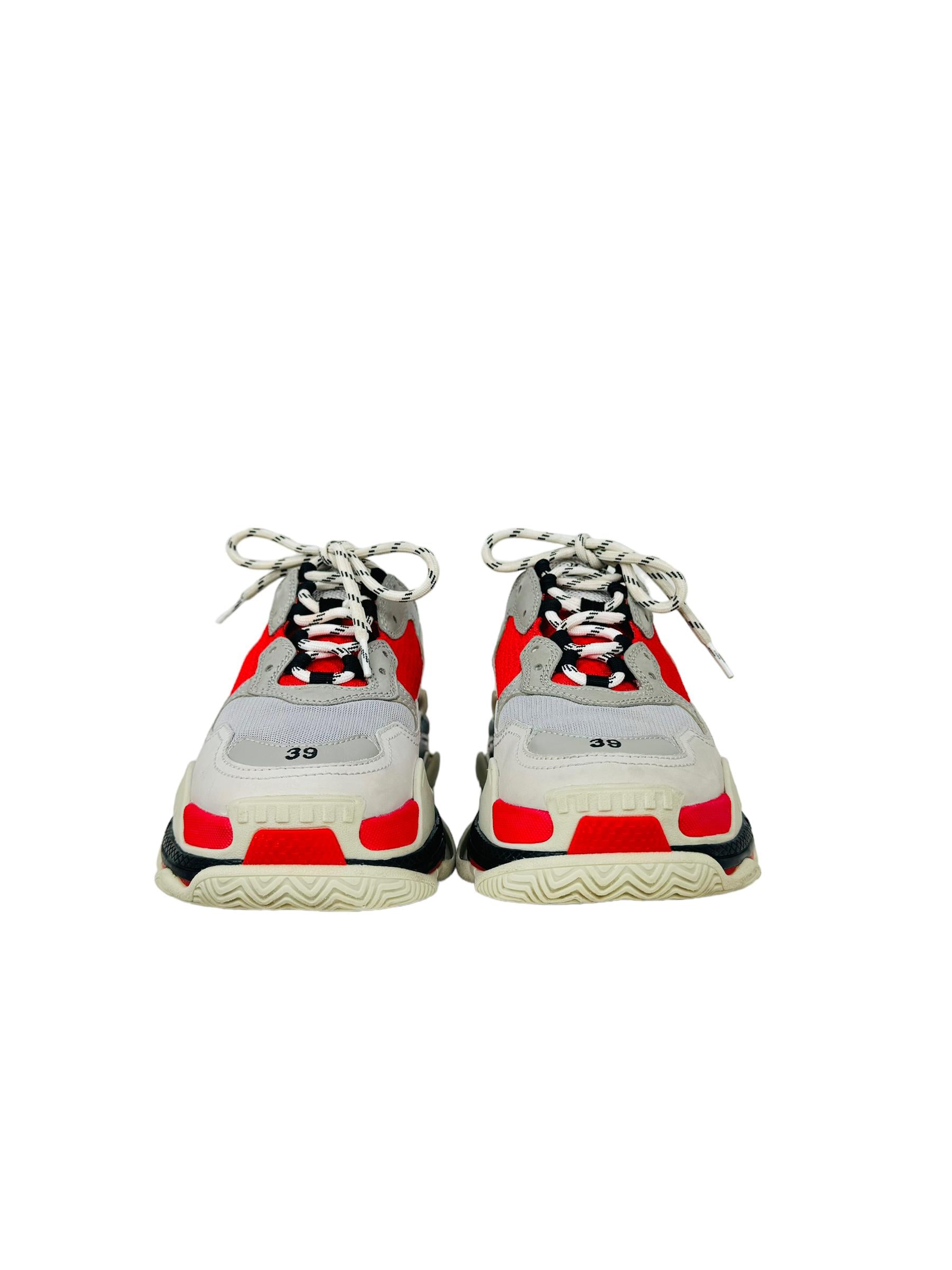 BALENCIGA GREY&RED TRIPLE S SNEAKERS 